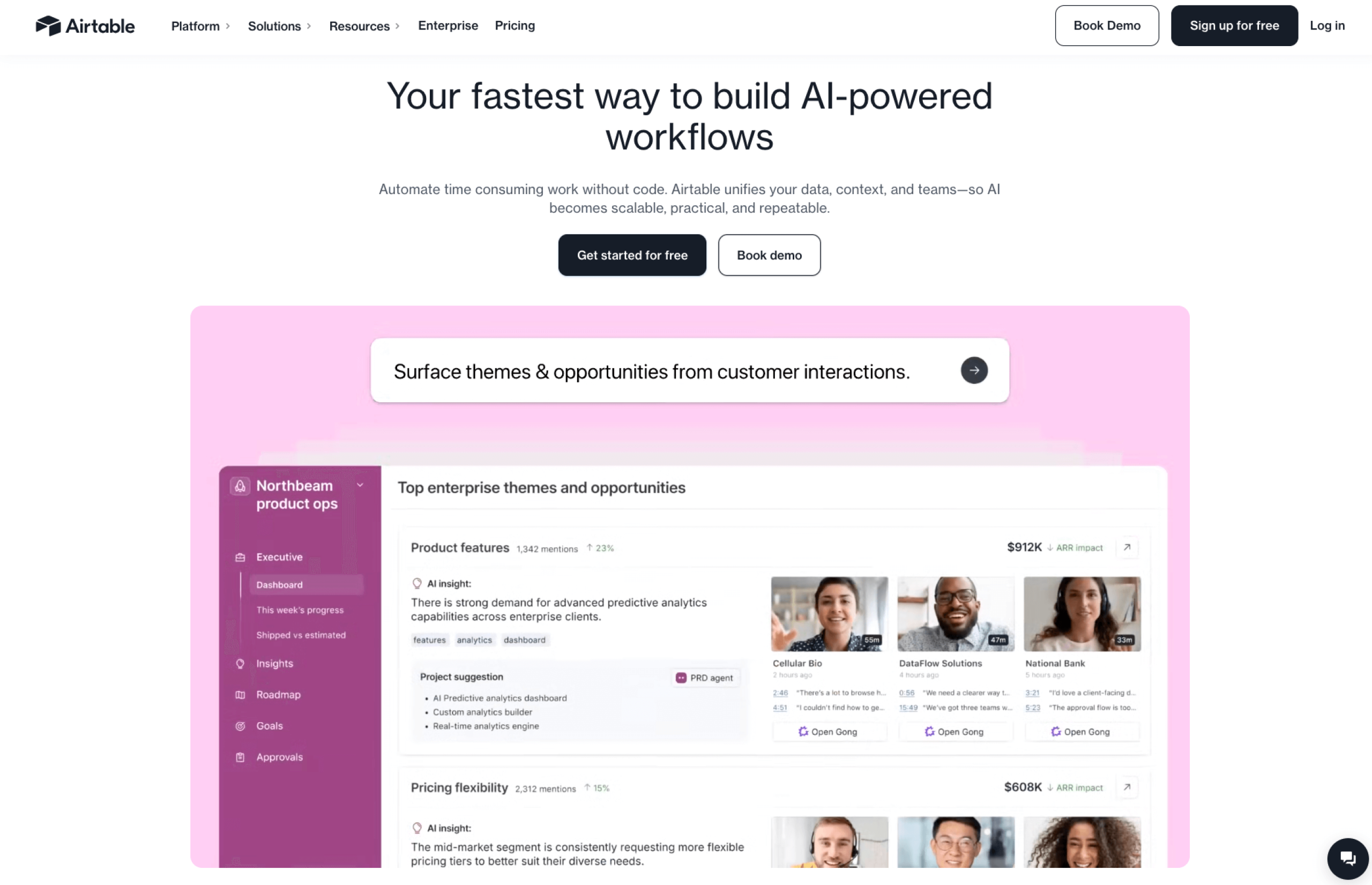 Screenshot of Airtable landing page