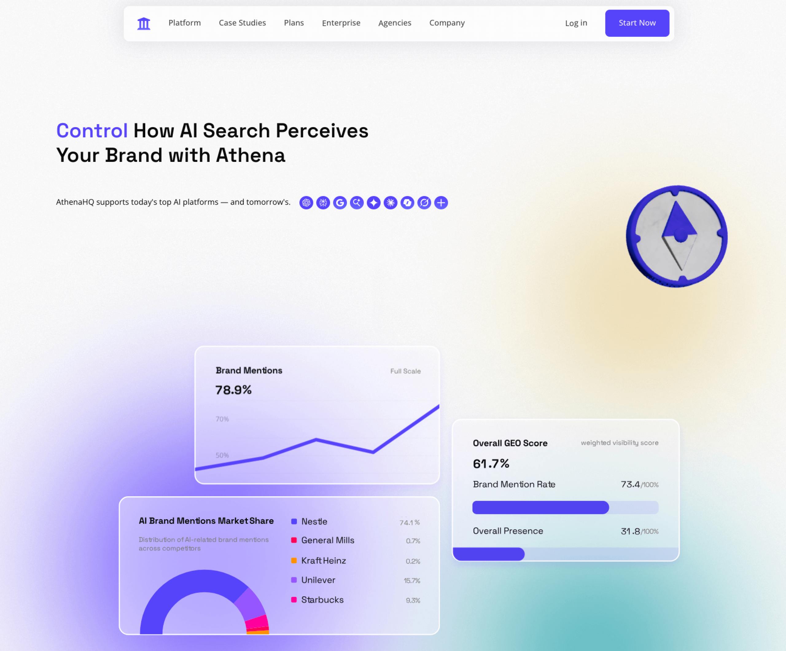 Screenshot of AthenaHQ landing page