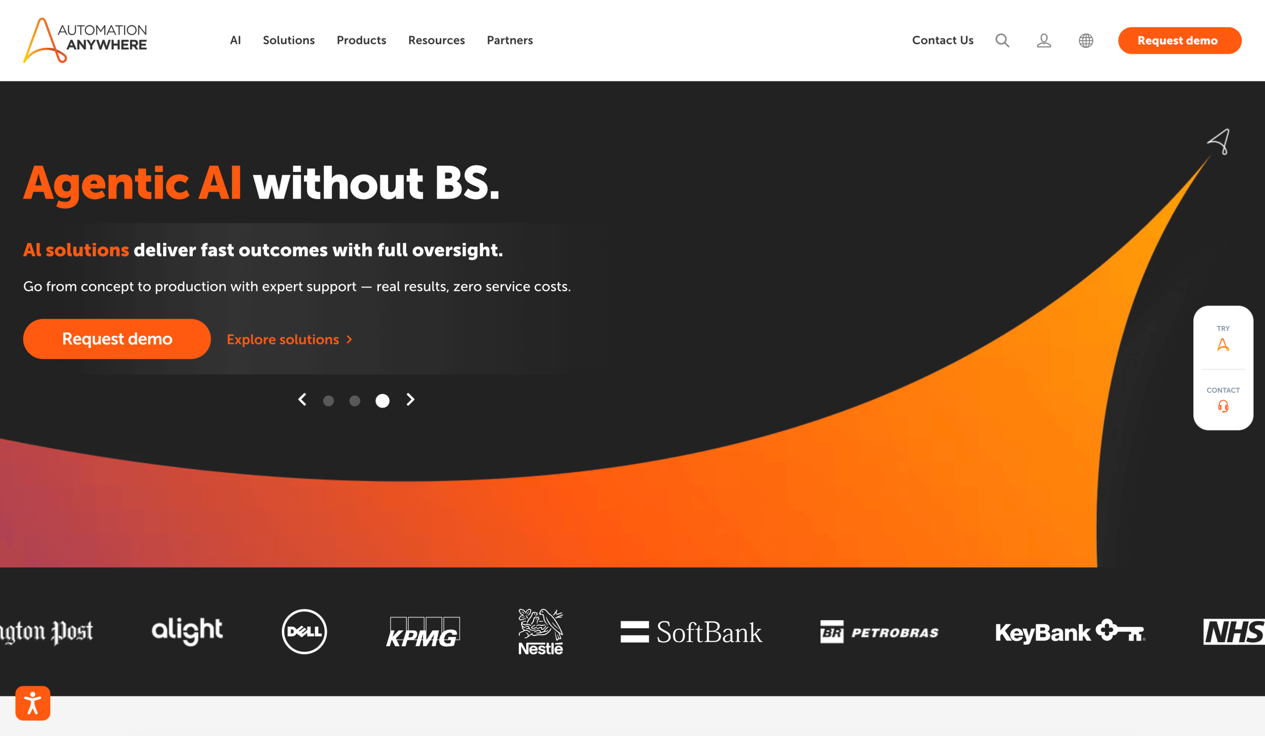 Screenshot of Automation Anywhere landing page