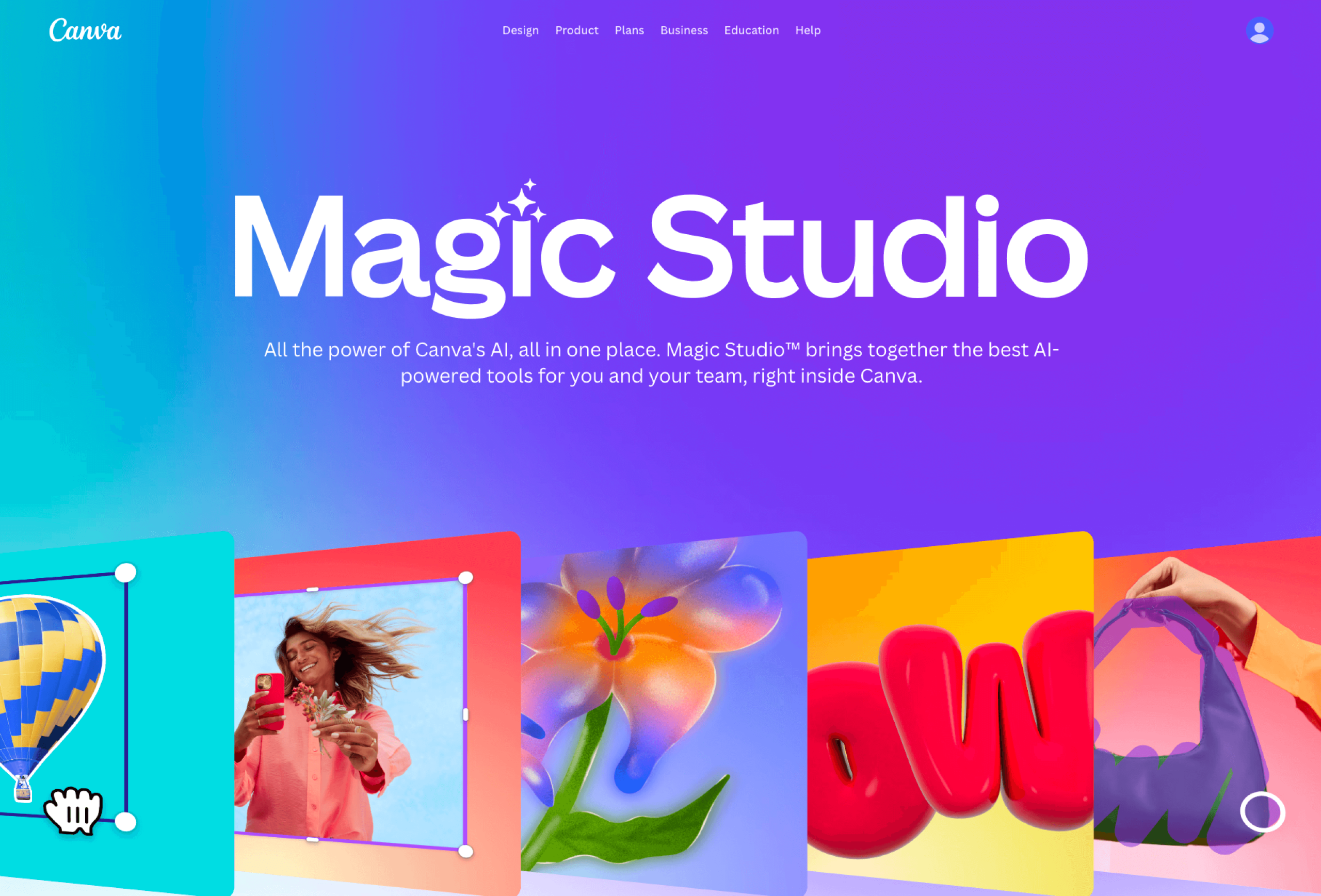 Screenshot of Canva Magic Studio landing page