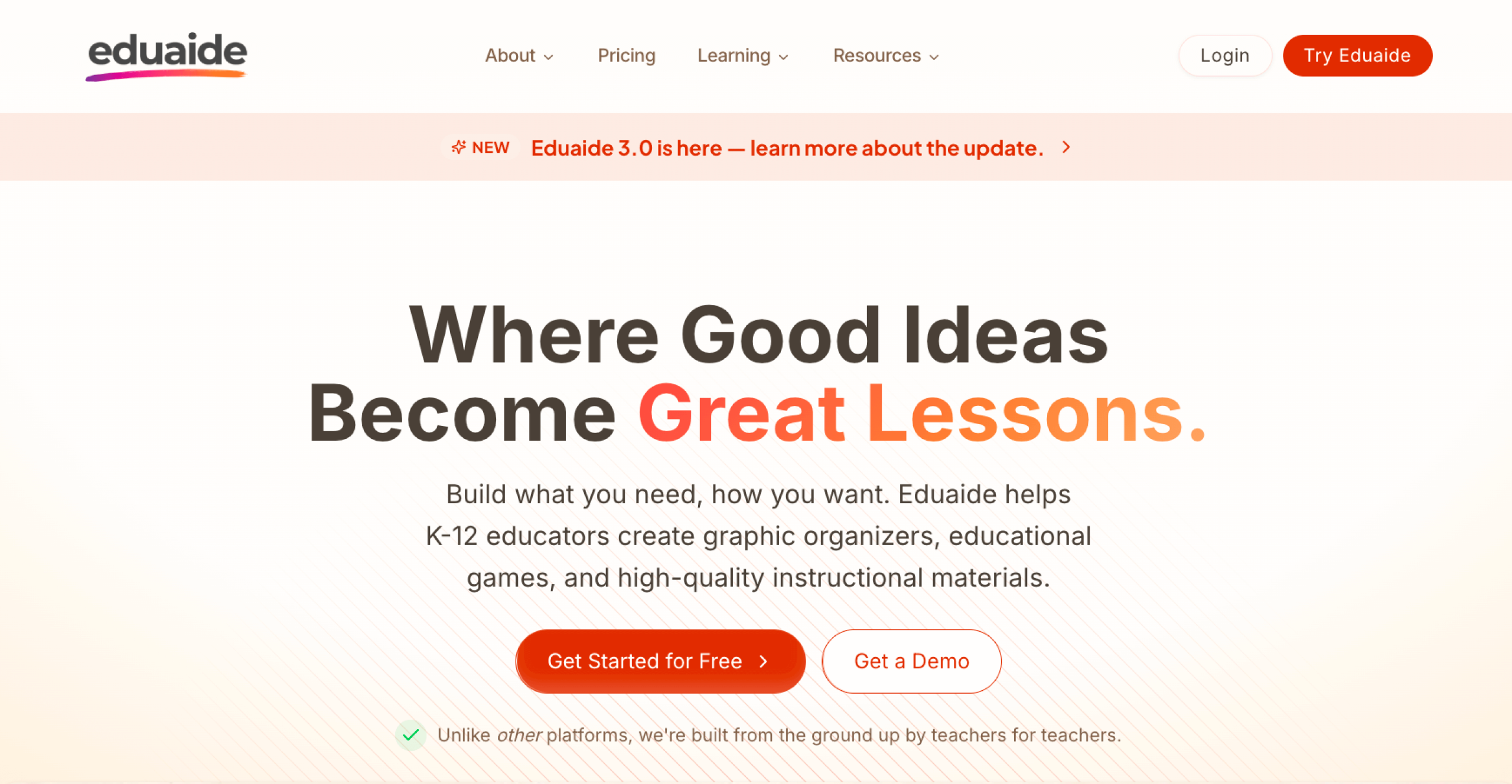 Screenshot of Eduaide landing page