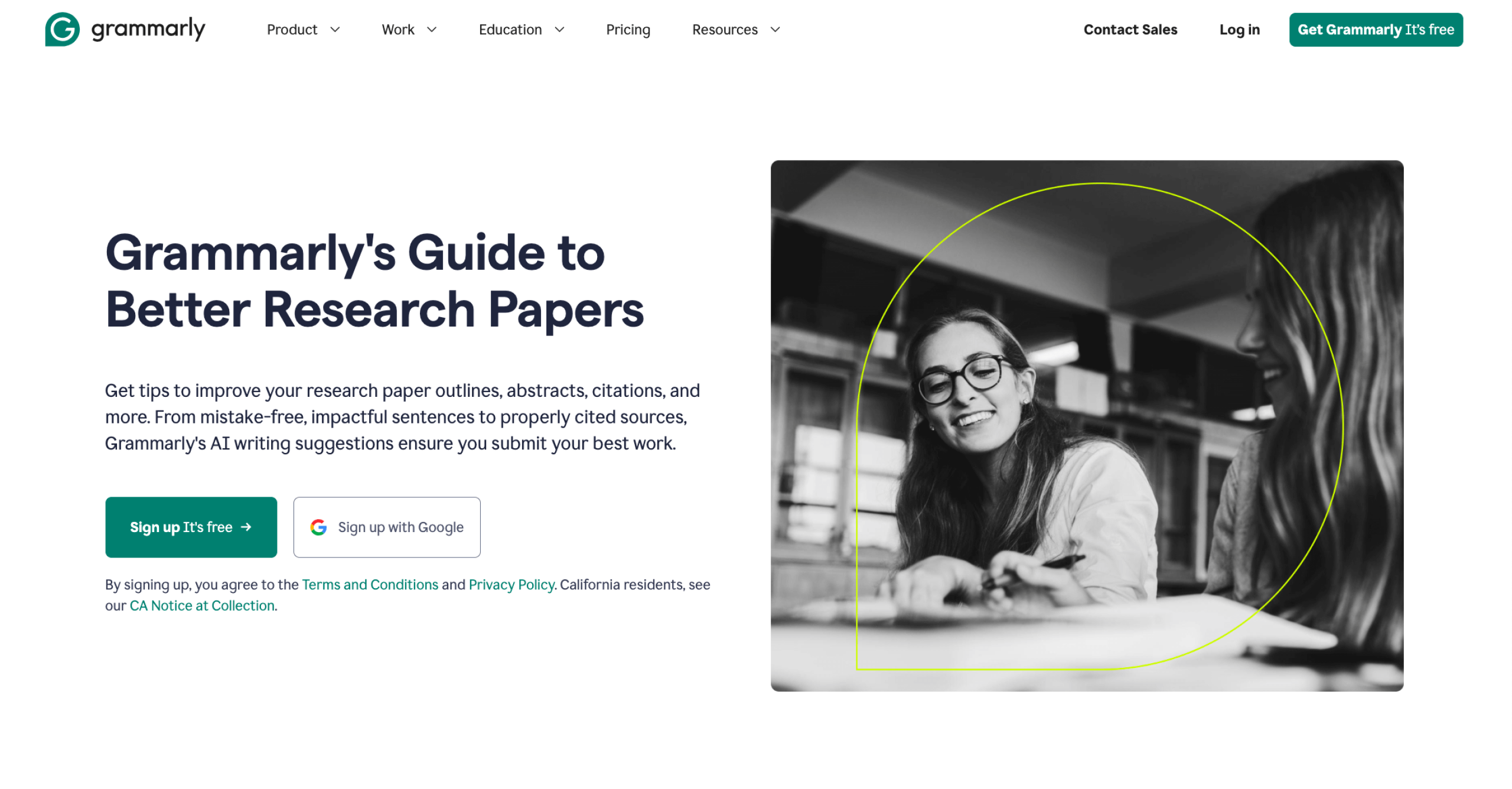 Screenshot of Grammarly’s Research Paper tool landing page