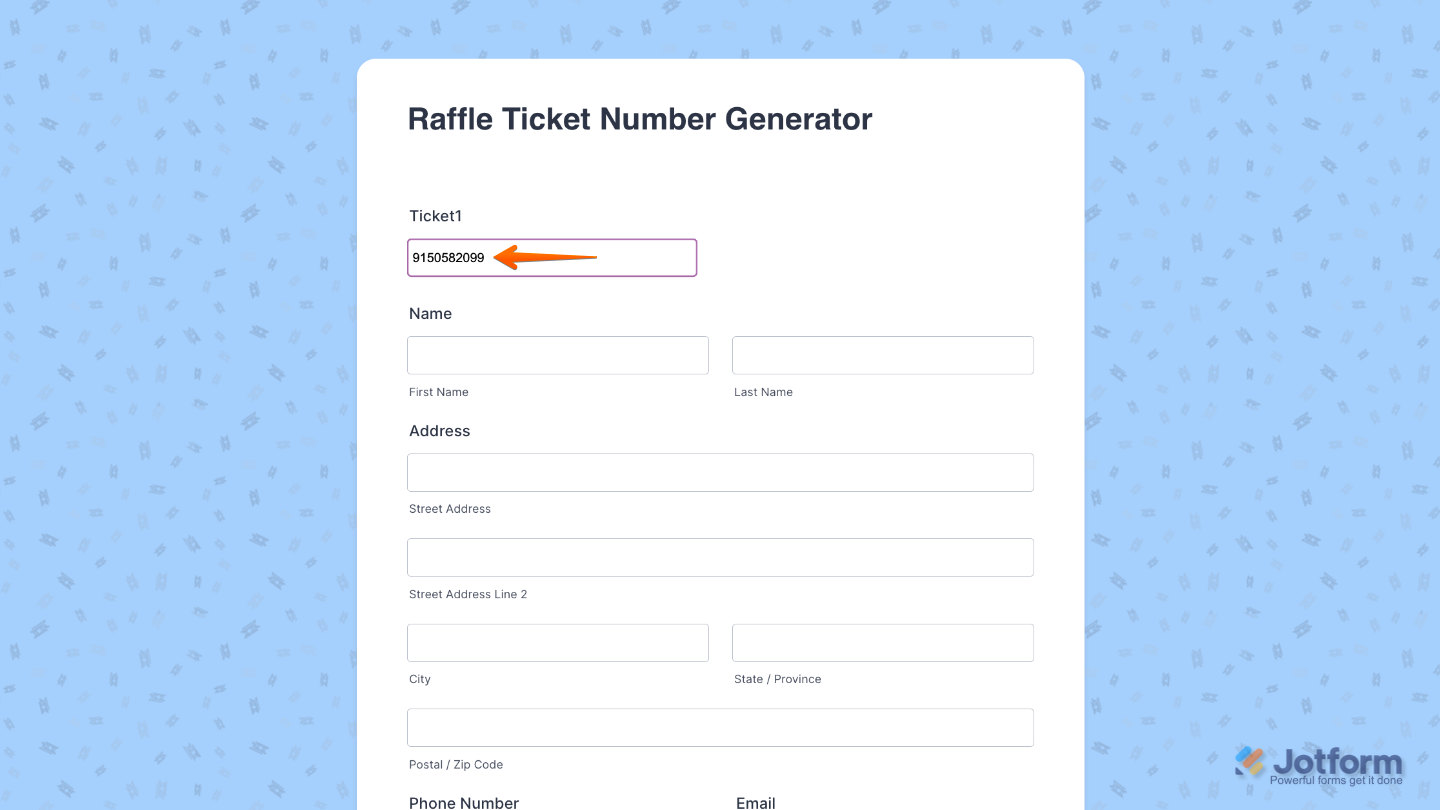 Form with the Random Value Generator widget set up, automatically generating unique values for submissions