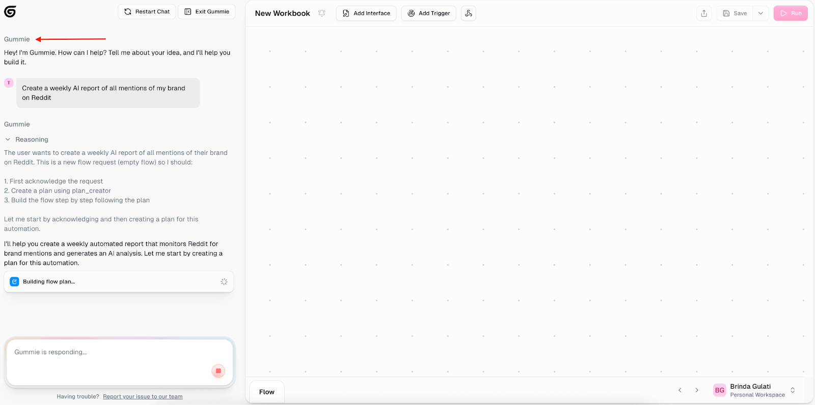 Gumloop interface showing Gummie, the personal AI assistant