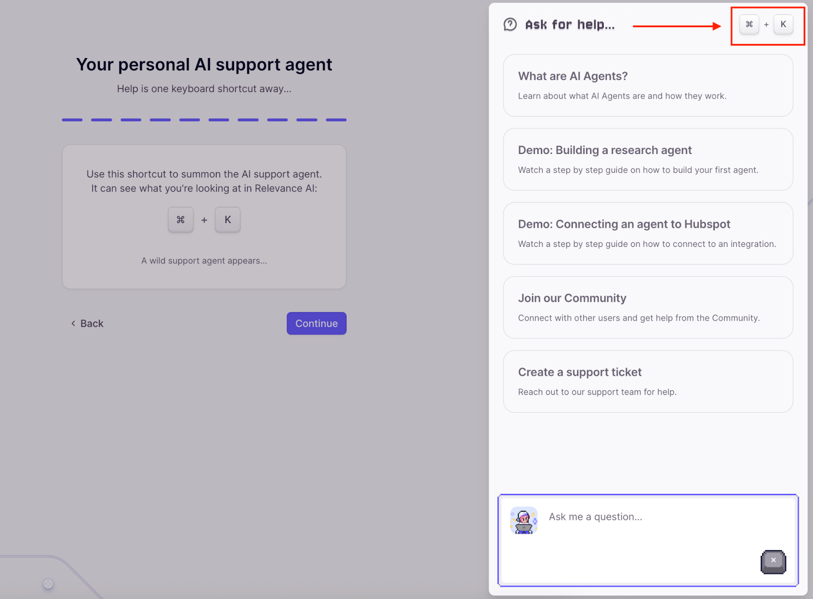 Integrately interface showing the AI support agent