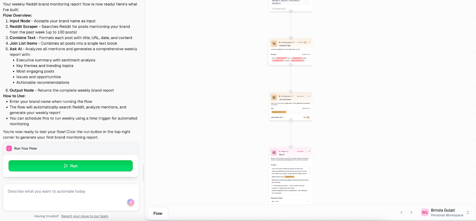 Integrately interface showing an example automation flow
