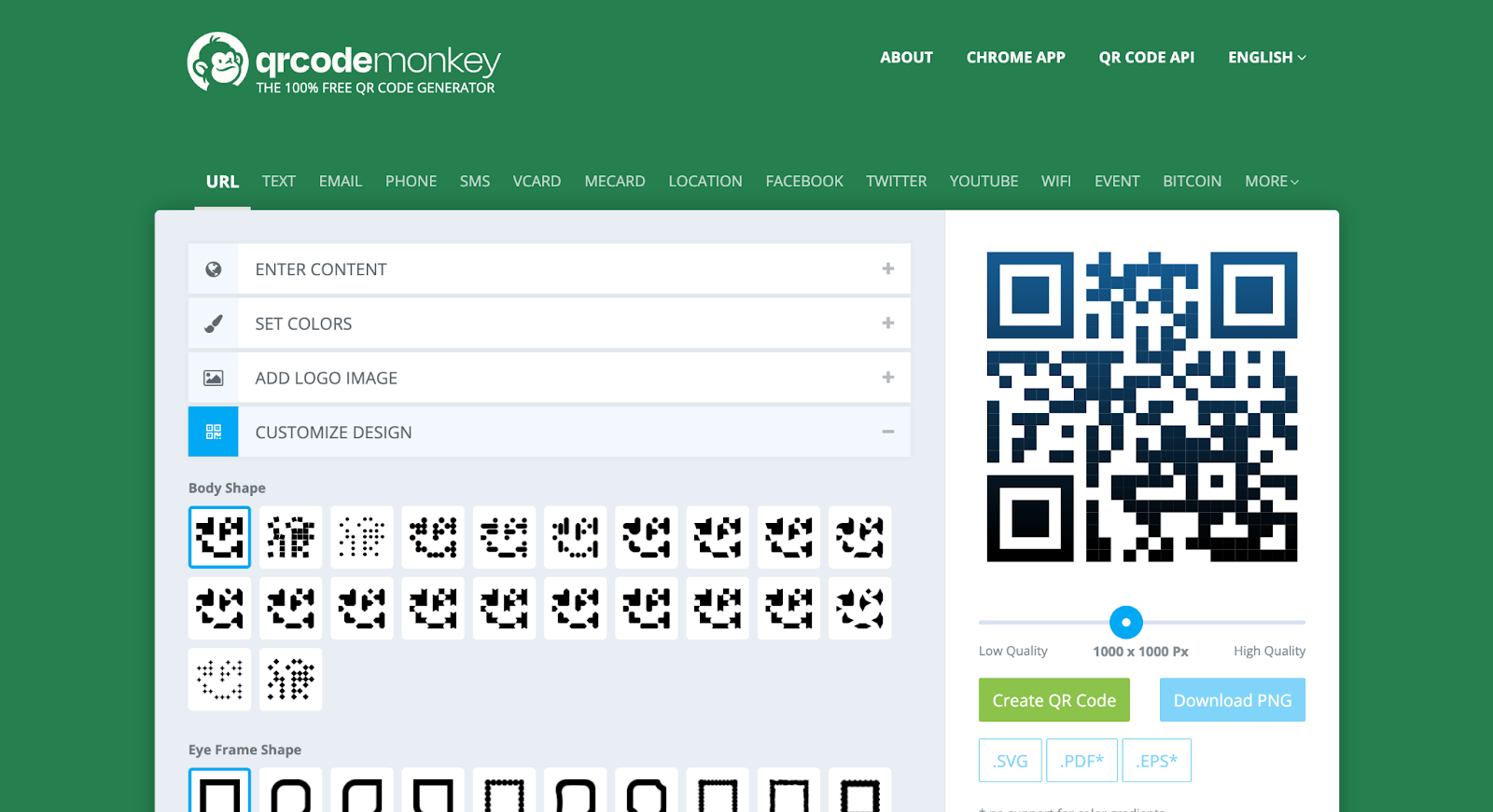 Screenshot of QRCode Monkey landing page