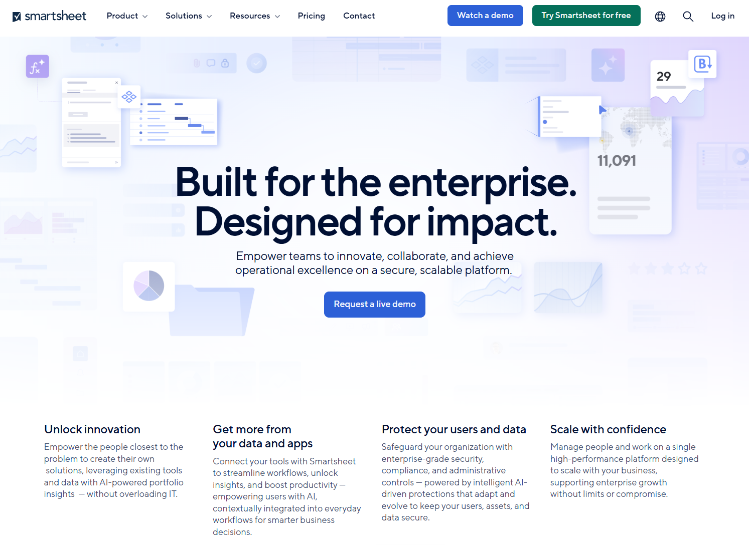Screenshot of Smartsheet landing page