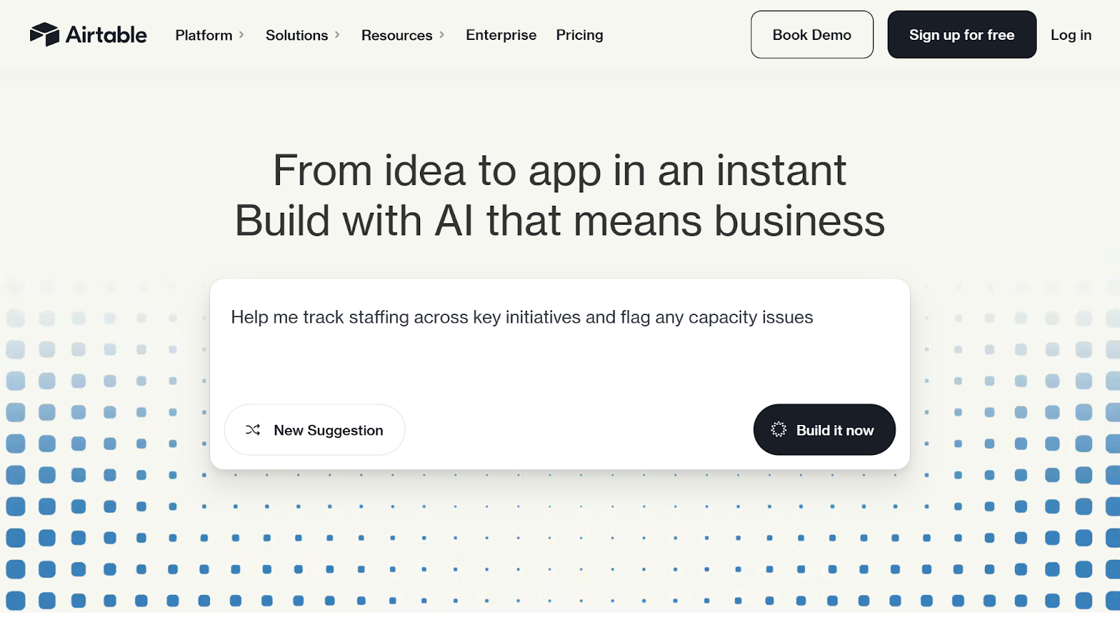 Screenshot of Airtable website with the words: "From idea to app in an instant