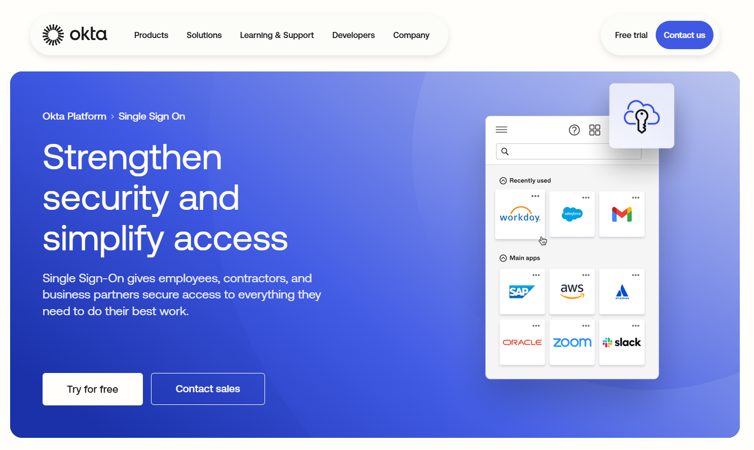 Screenshot of Okta home page