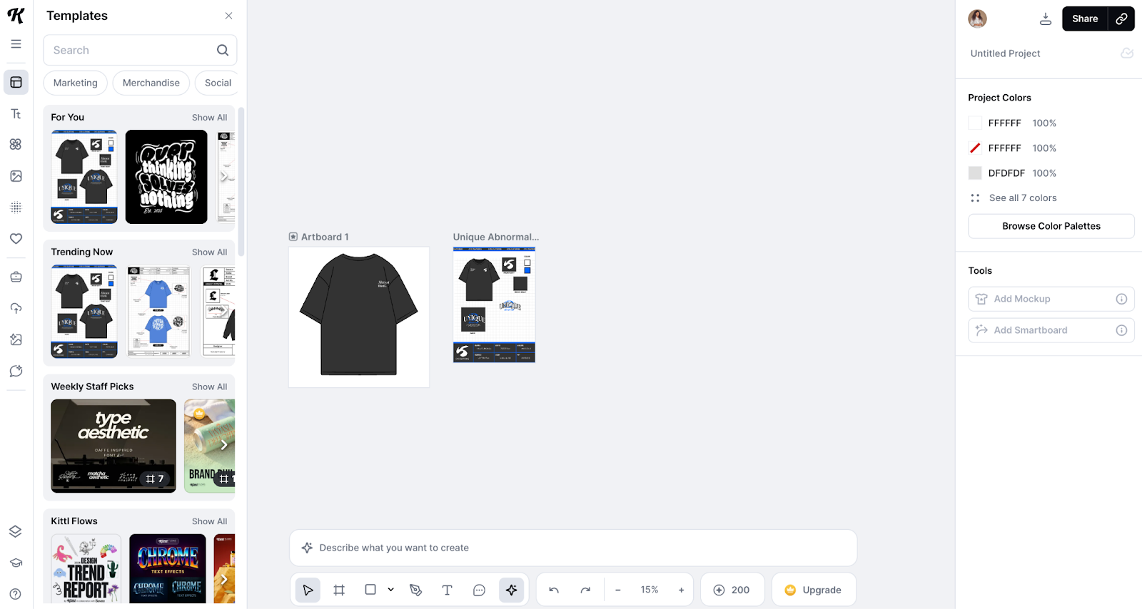 Kittl interface showing its range of graphic design templates