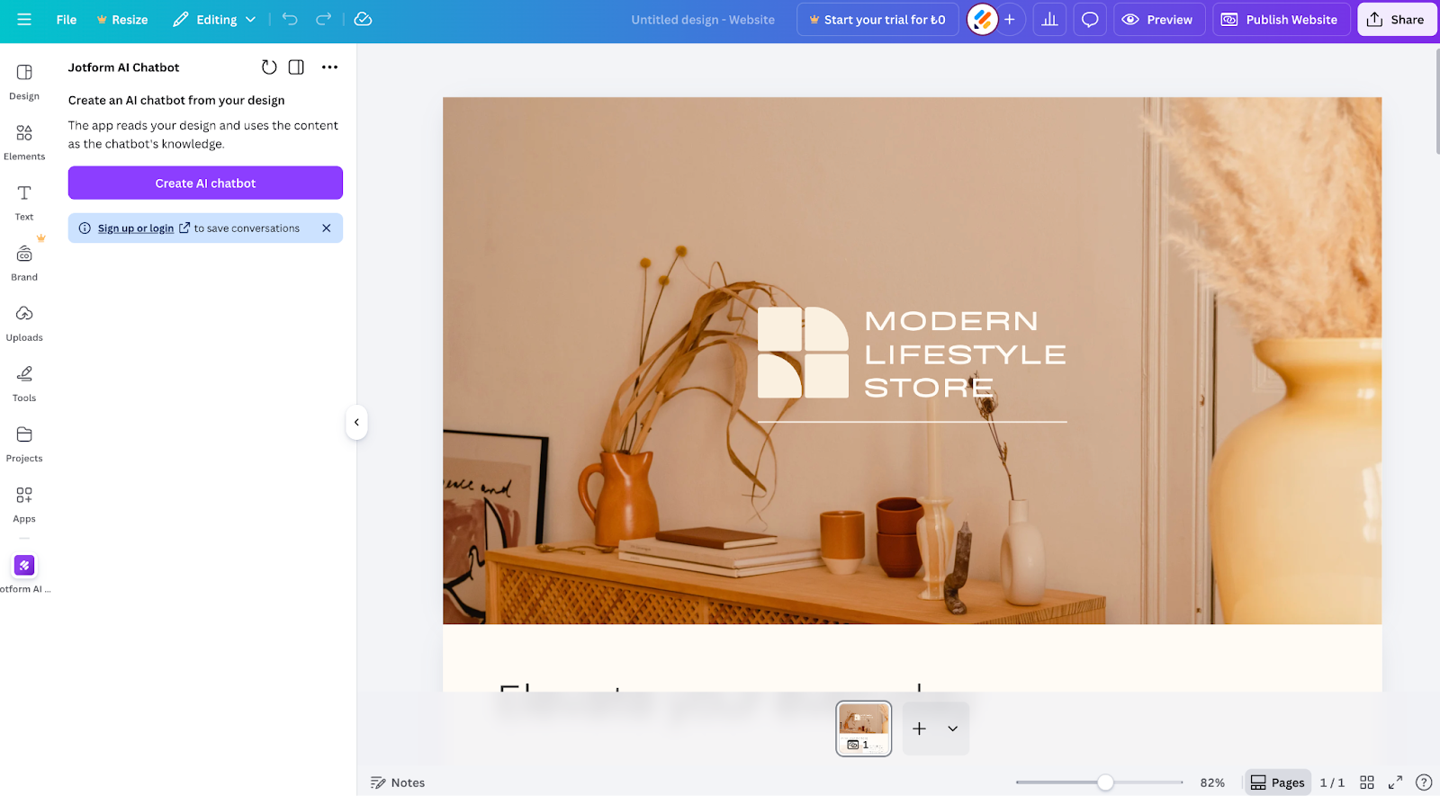 Screenshot showing Jotform AI Chatbot in Canva app library