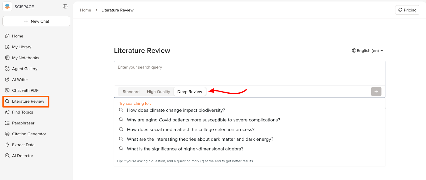 Screenshot of SciSpace interface