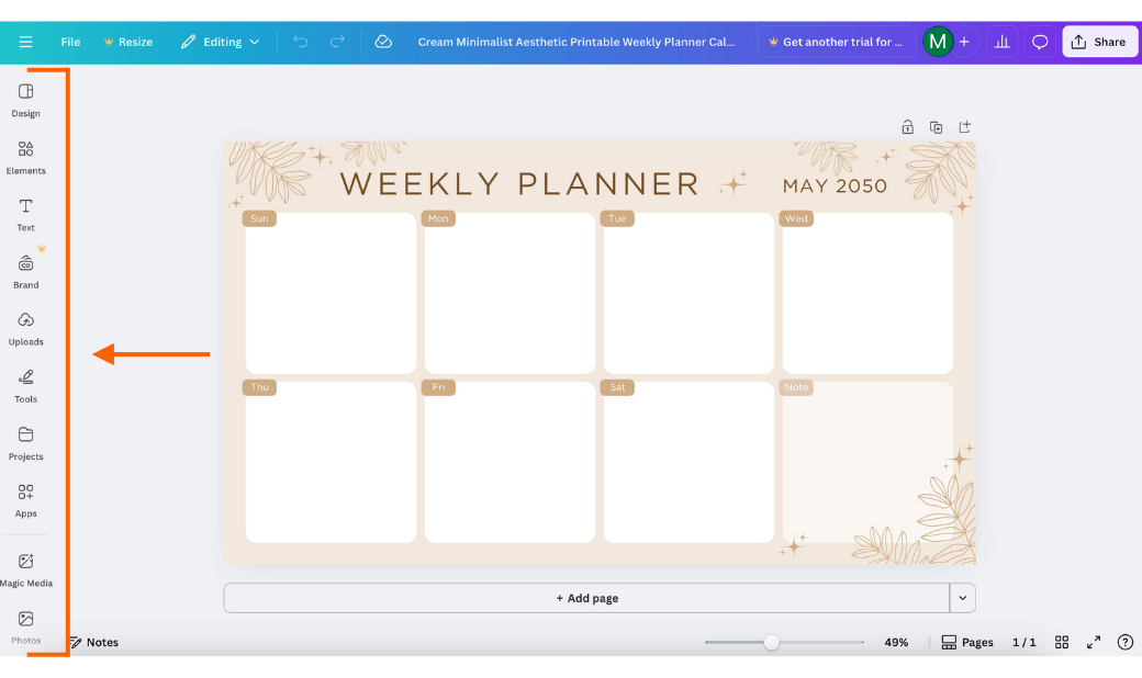 Screenshot of Canva leftside bar
