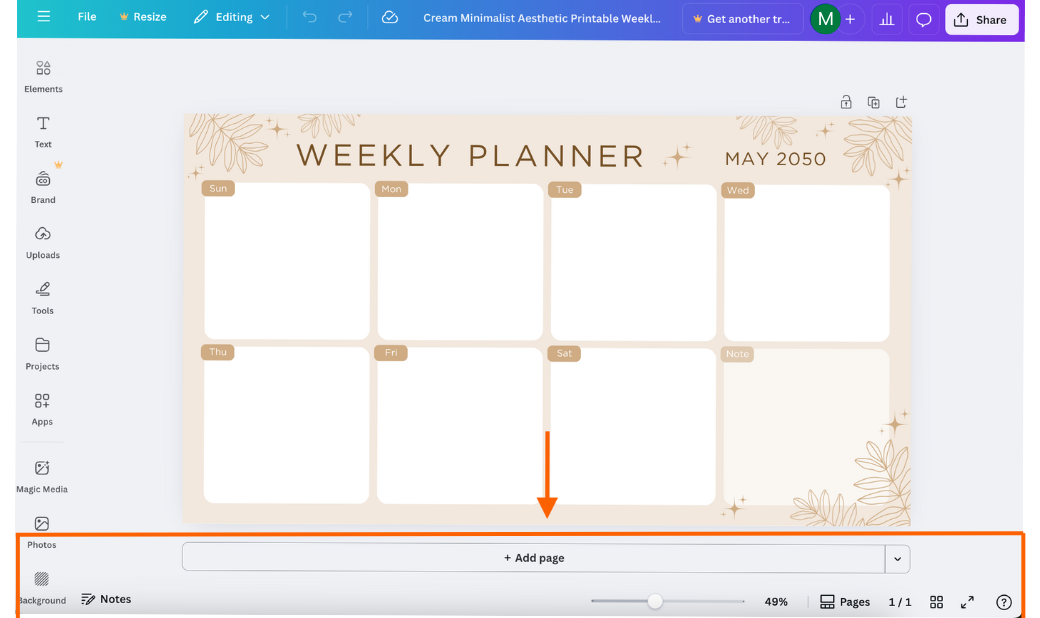 Screenshot of Canva Editor Bottom toolbar