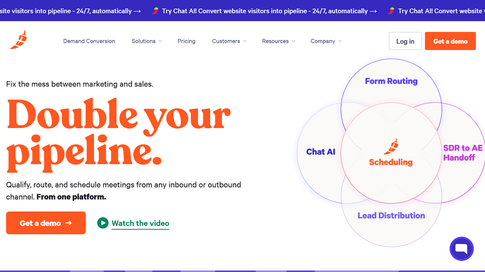 Screenshot of the Chili Piper homepage