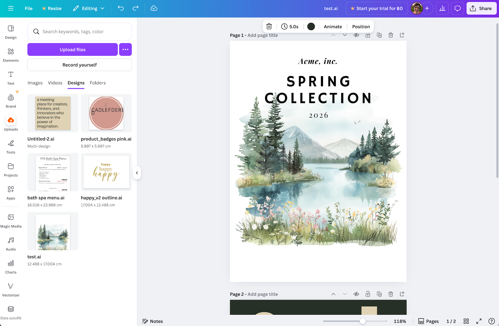 Canva design editor showing a poster layout in the center, with a left sidebar of templates and elements and a top toolbar for basic design tools