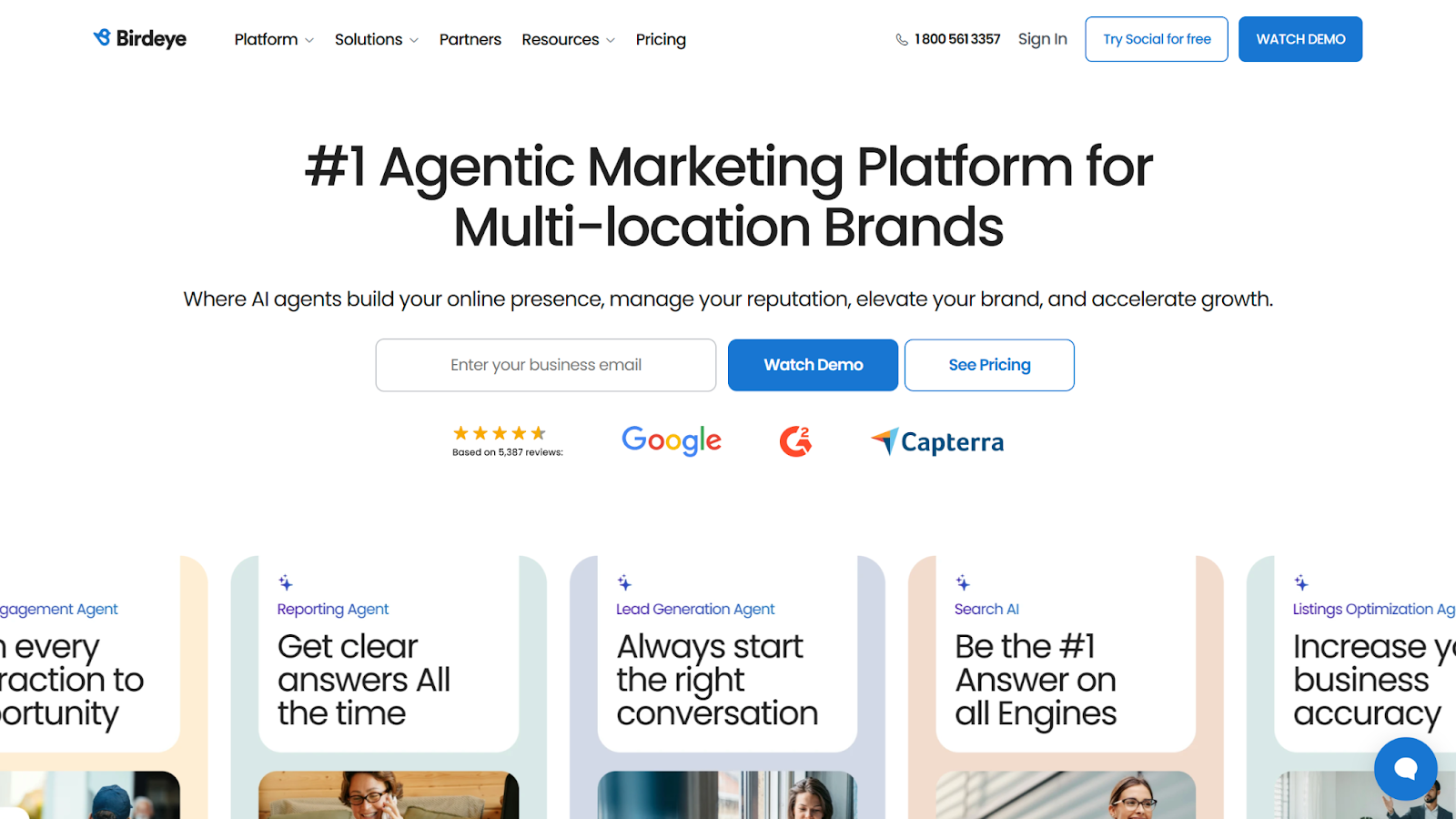 Screenshot of the Birdeye homepage