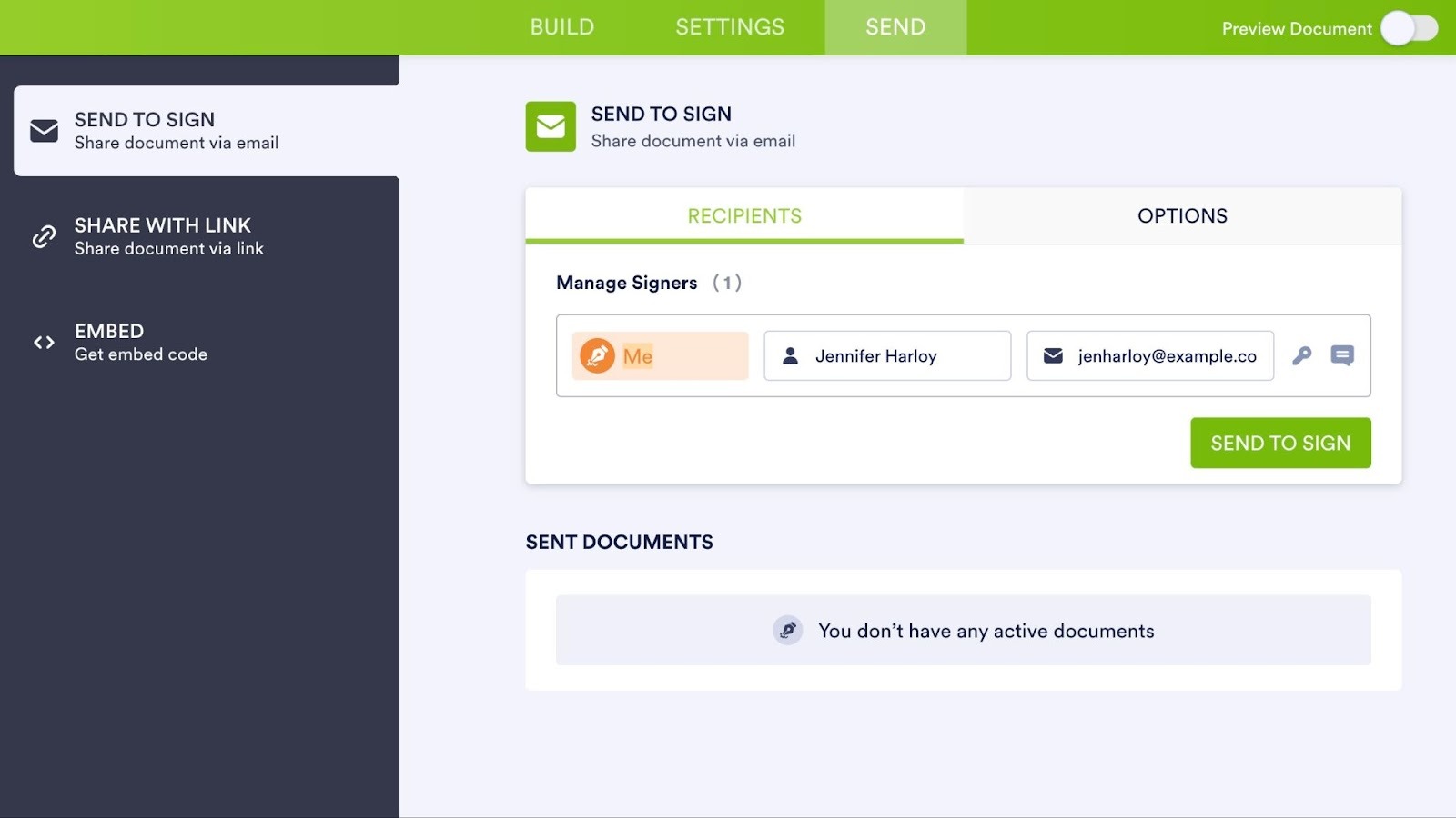 Sharing options in Jotform Sign