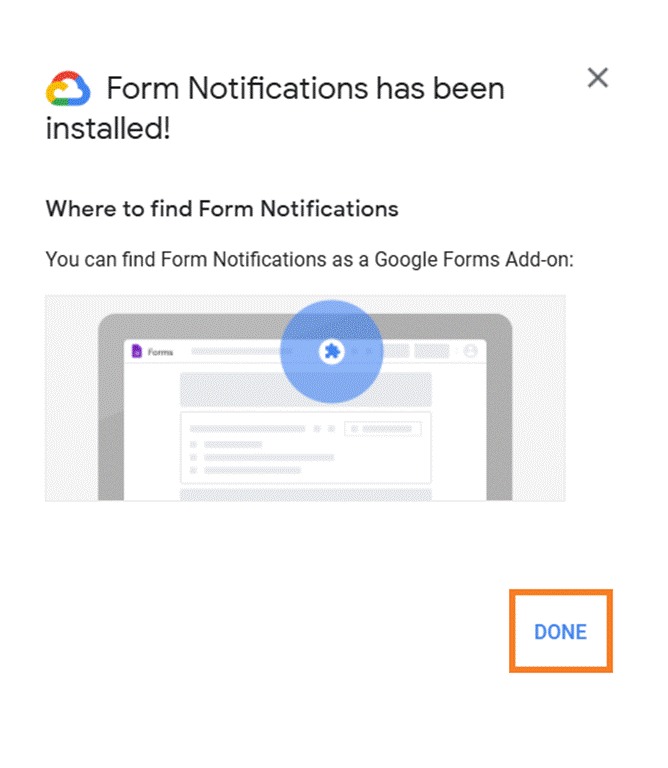 Form Notifications popup confirming installation