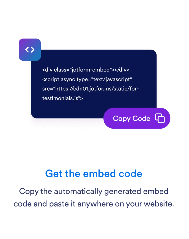 Illustration of an embed code snippet with a “Copy Code” button