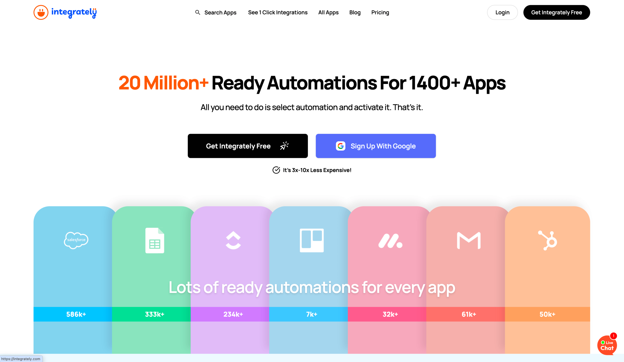 Screenshot of Integrately landing page