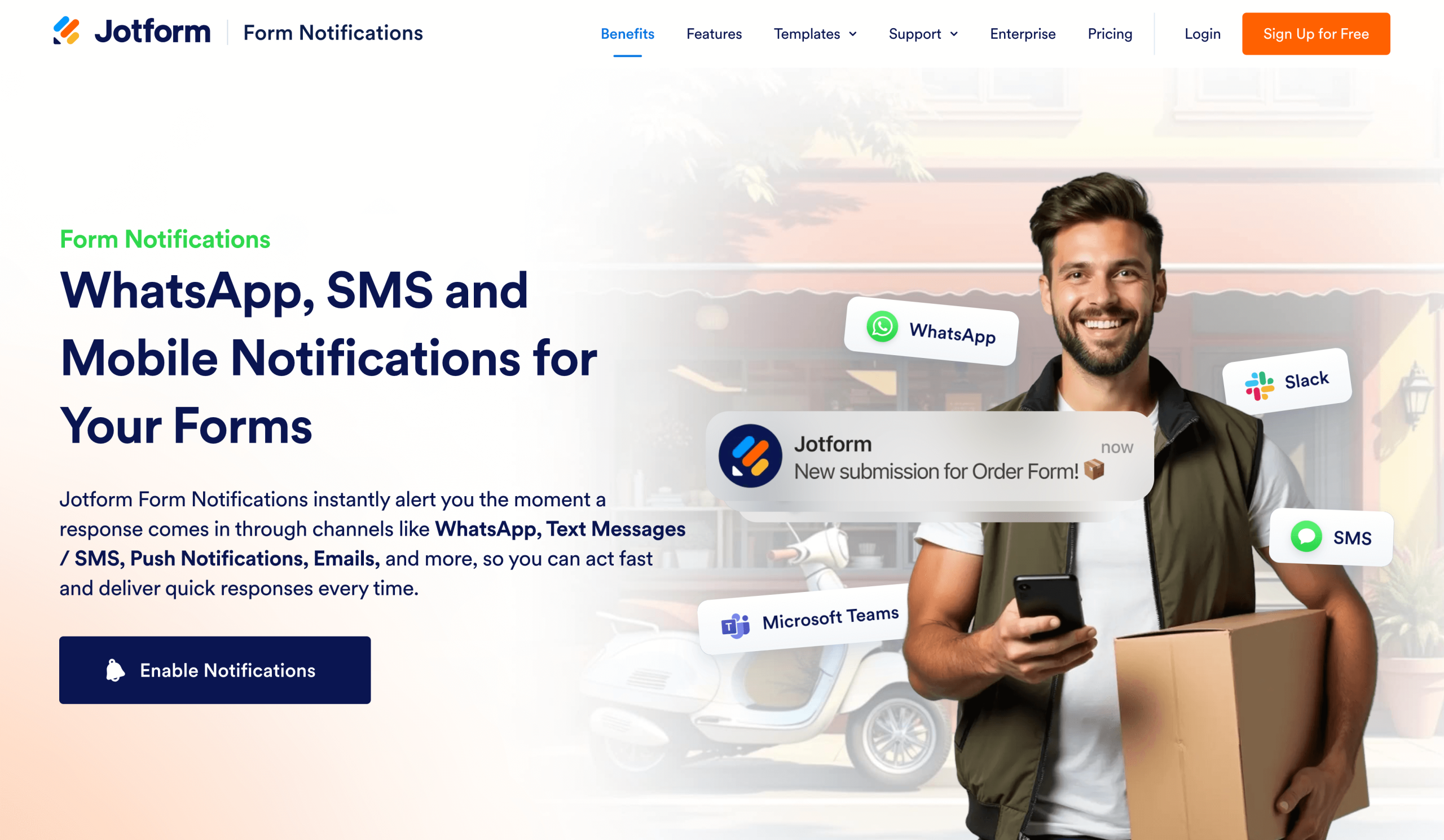 Screenshot of Jotform Form Notifications landing page