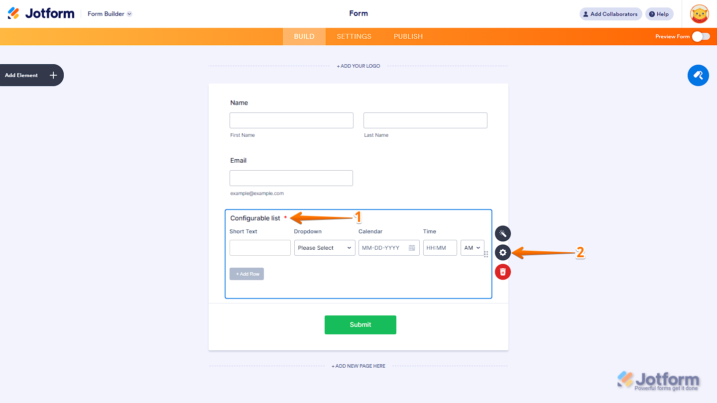 Gear icon on a widget in Jotform Form Builder to open the Properties window