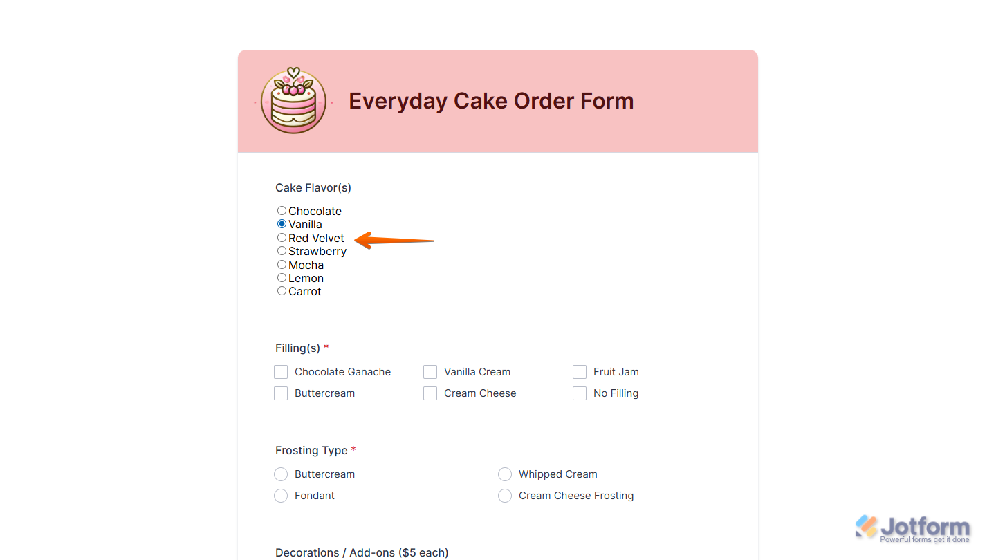 Converted Selector widget on a Jotform Demo Form