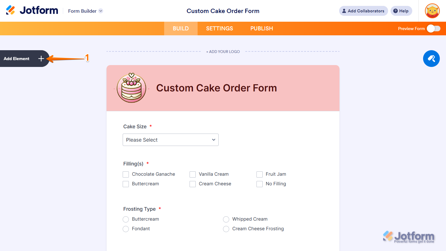 Add Element button in Jotform Form Builder