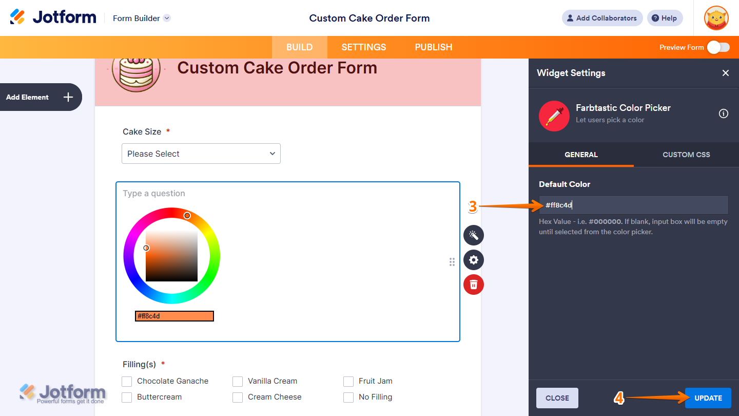 Farbtastic Color Picker Widget Settings in Jotform Form Builder