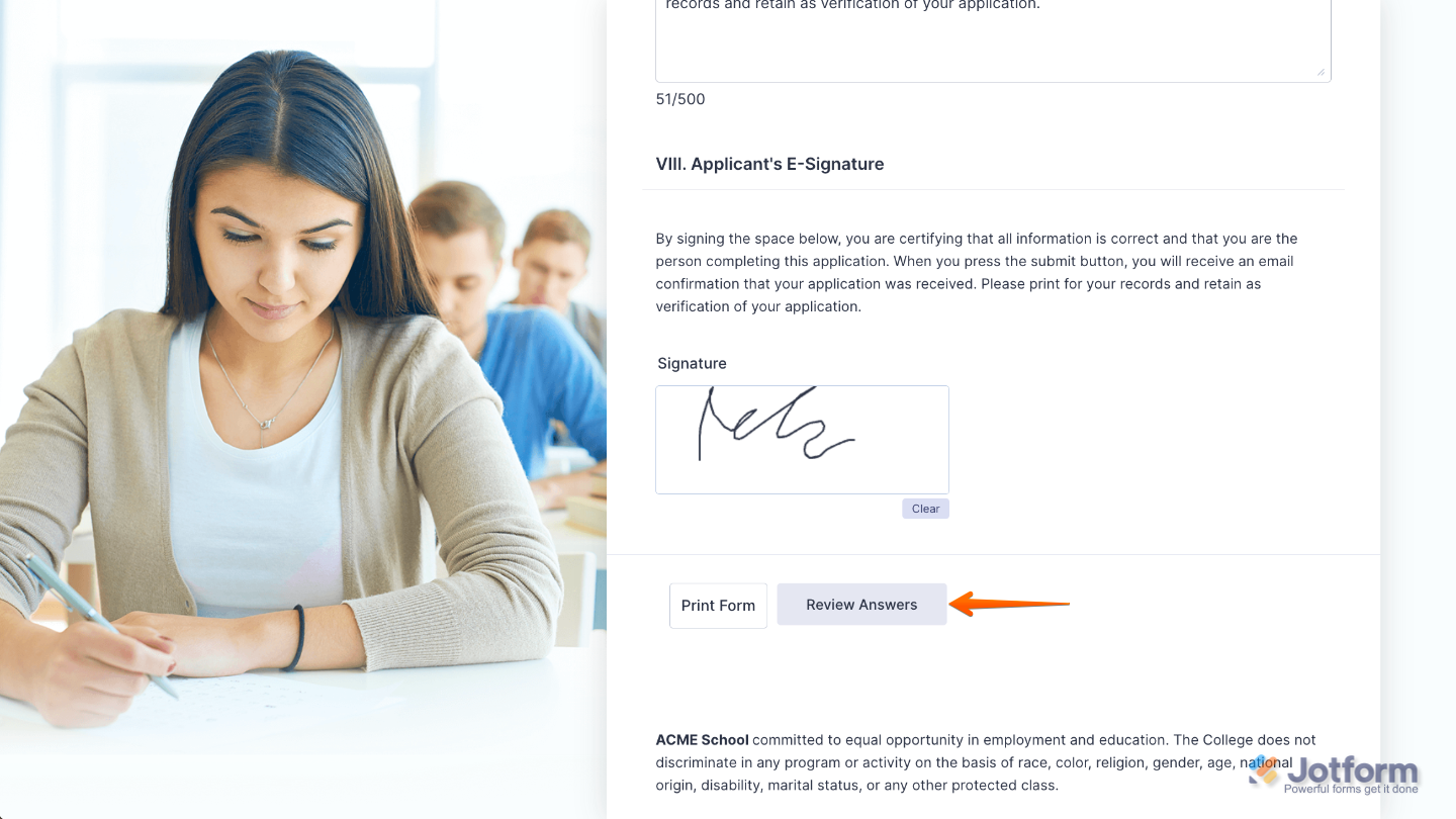 Review Before Submit widget successfully added to a form, allowing users to double-check their entries before submitting