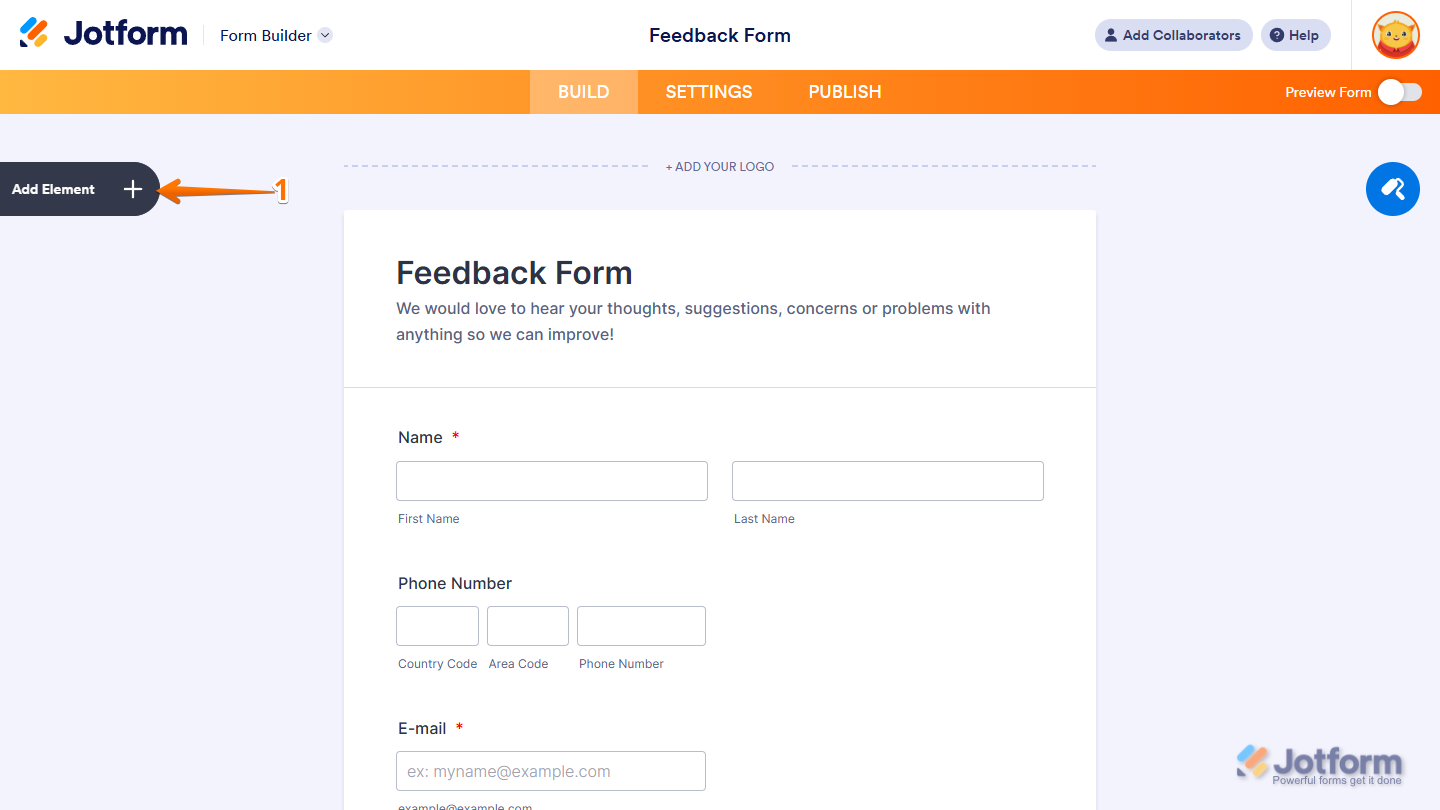 Add Element button in Jotform Form Builder