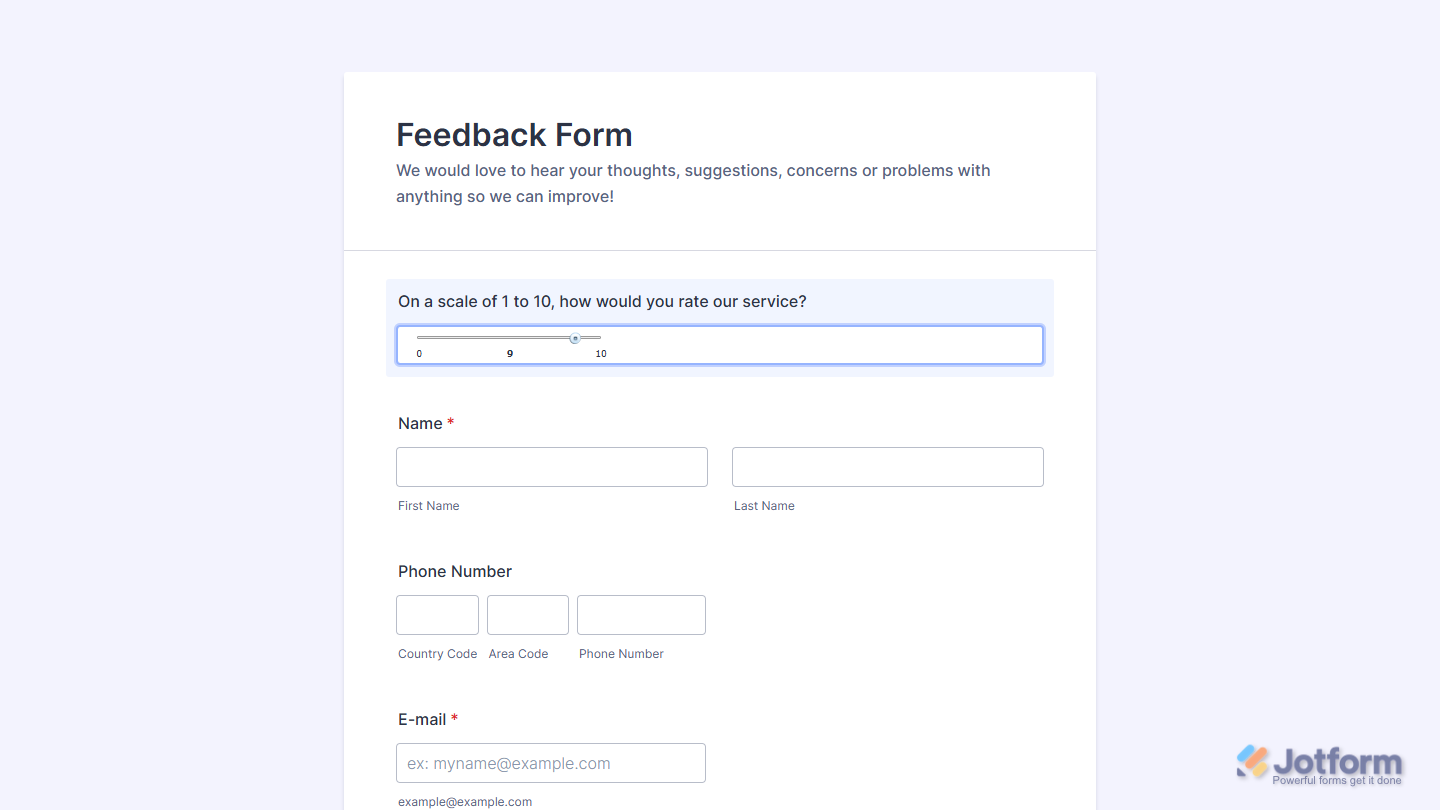 Slider widget on a Jotform Demo Form