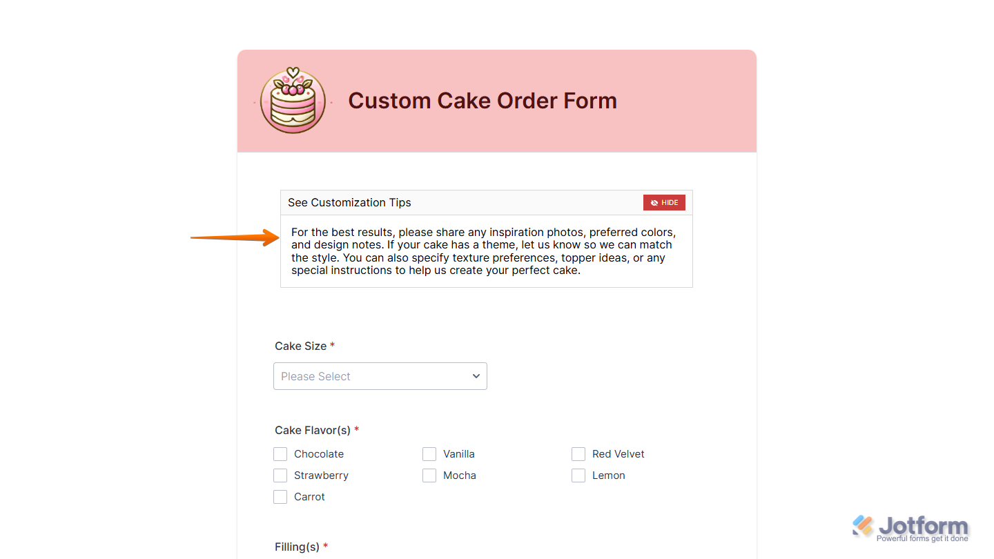 Spoiler widget on a Jotform form