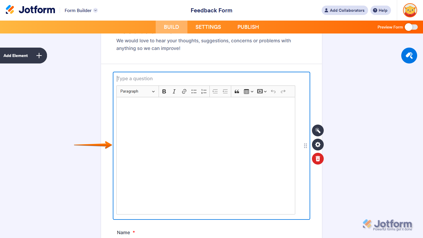 CKEditor widget in Jotform Form Builder