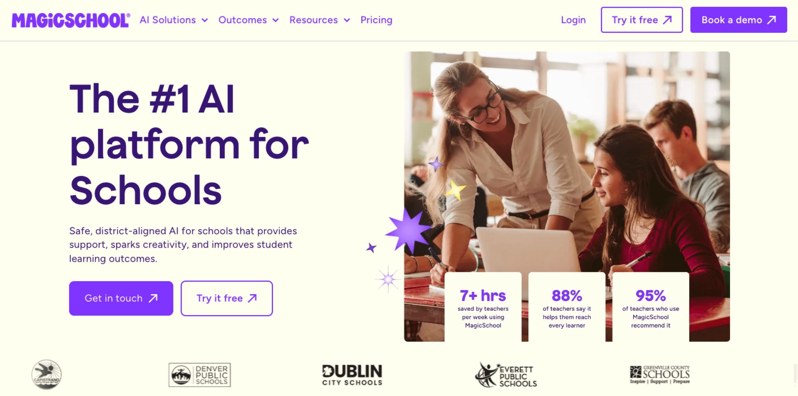 Screenshot of Magicschool landing page