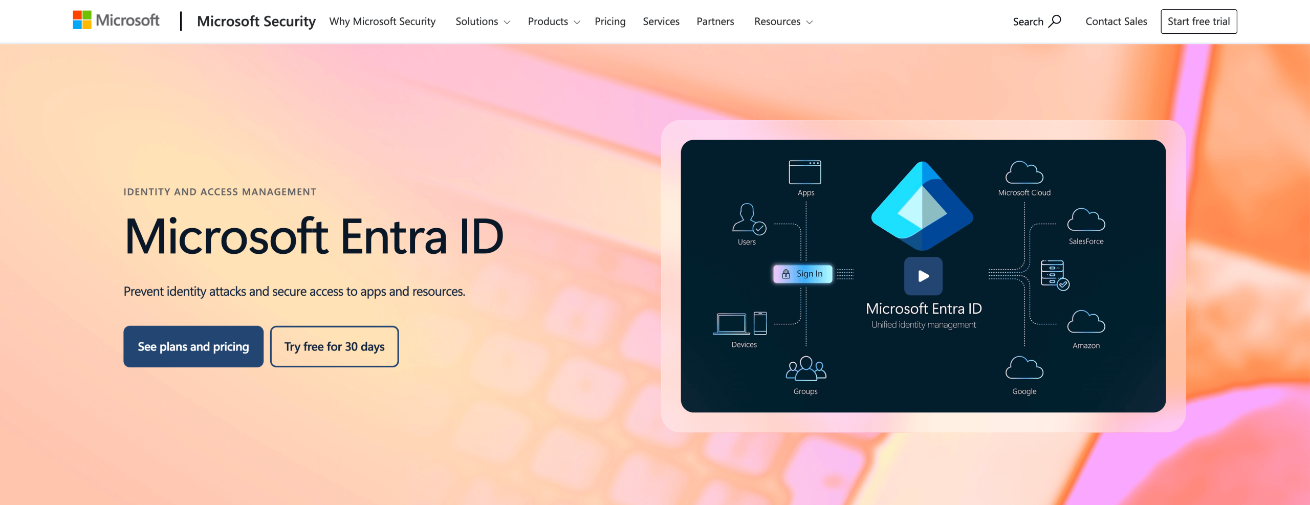 Screenshot of Microsoft Entra ID landing page