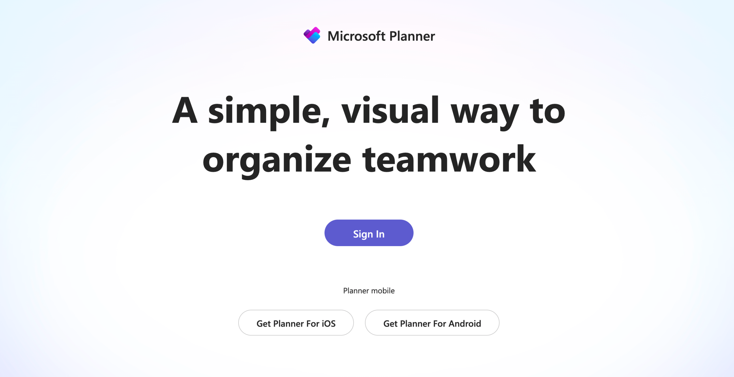 Screenshot of Microsoft Planner landing page