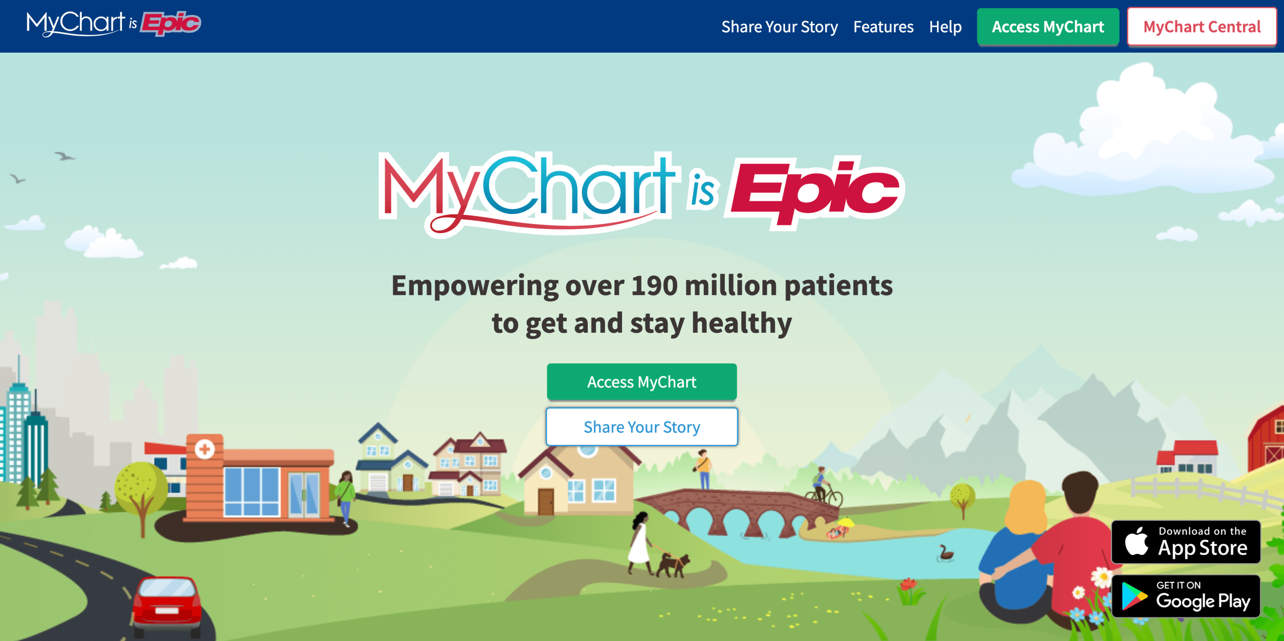 Screenshot of MyChart landing page