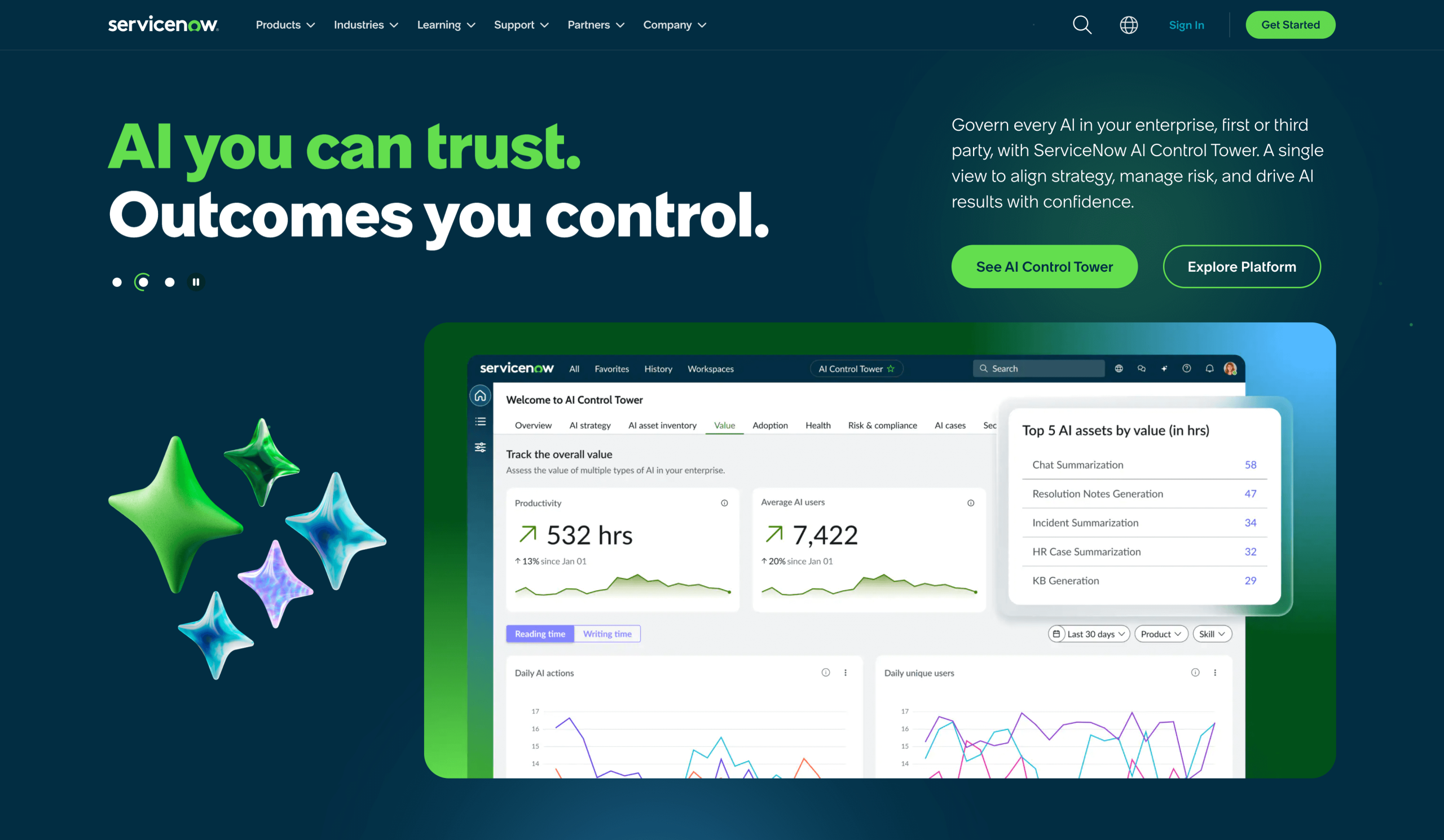Screenshot of Servicenow landing page