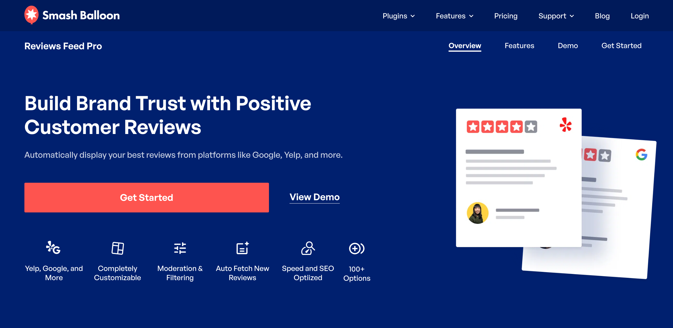 Screenshot of Smash Balloon Reviews Feed Pro landing page