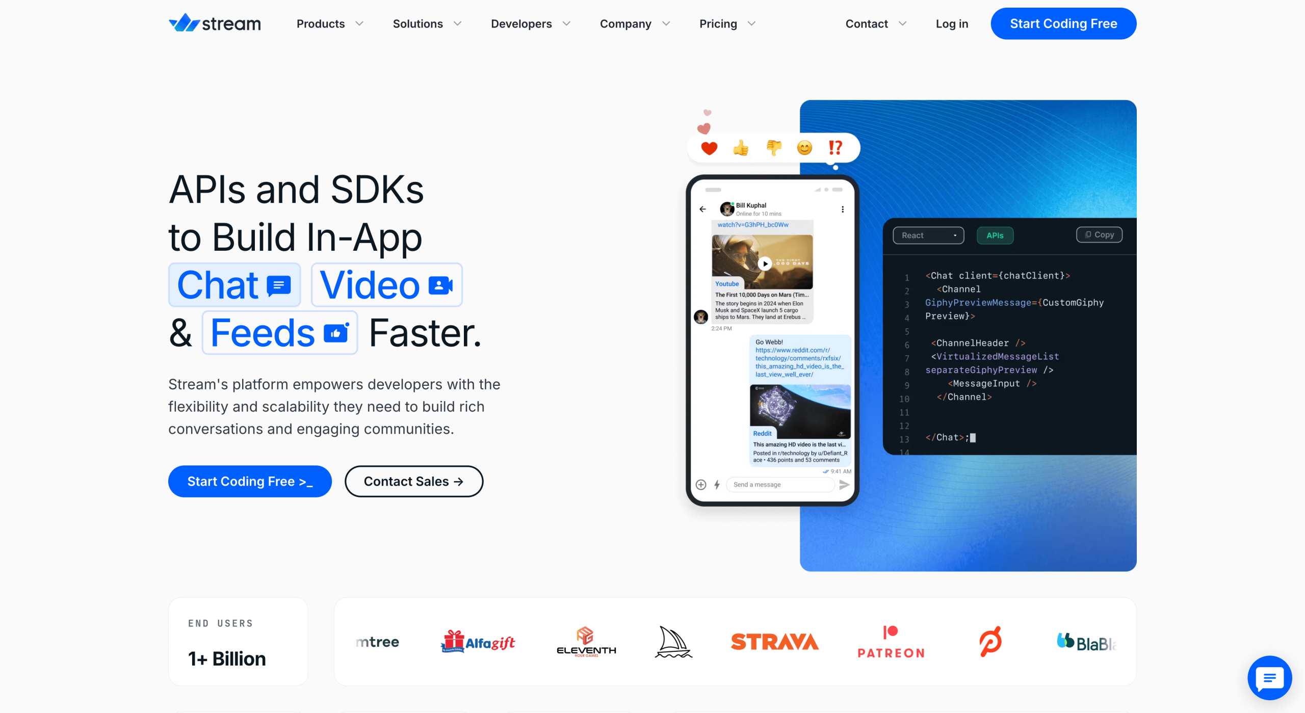 Screenshot of Stream landing page