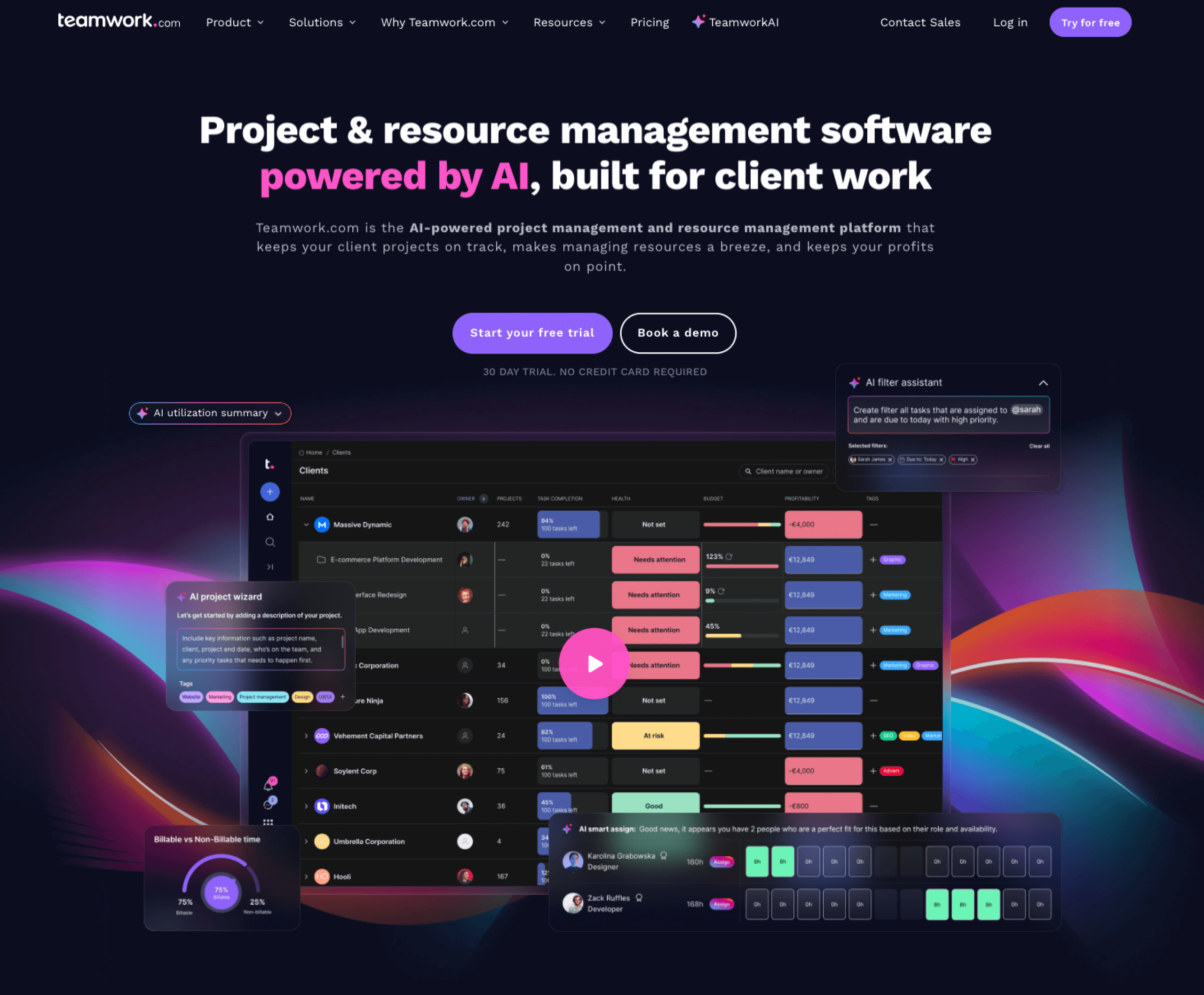 Screenshot of Teamwork landing page