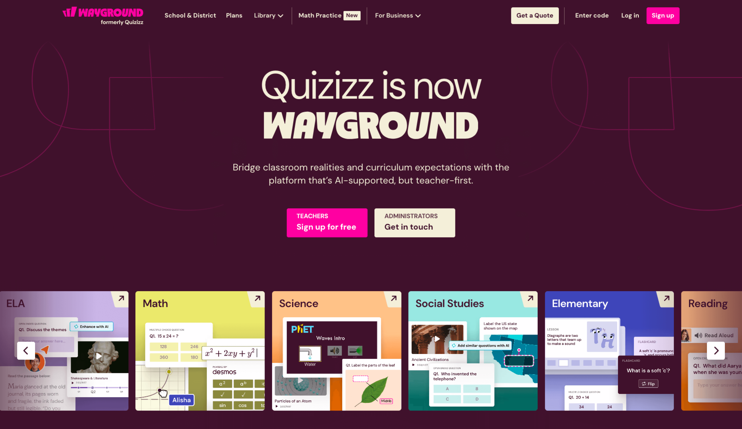 Screenshot of Wayground landing page