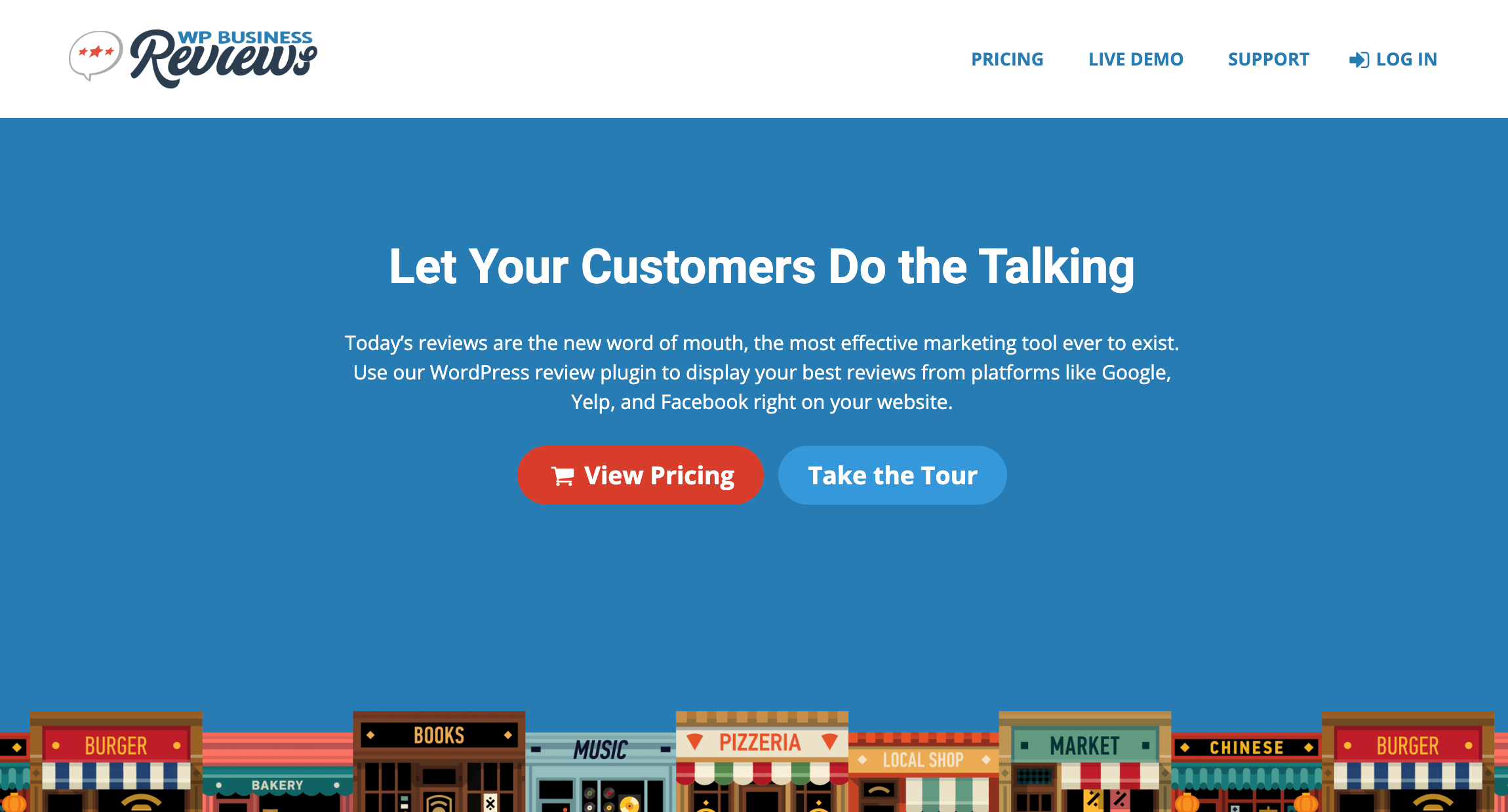 Screenshot of WP Business Reviews landing page