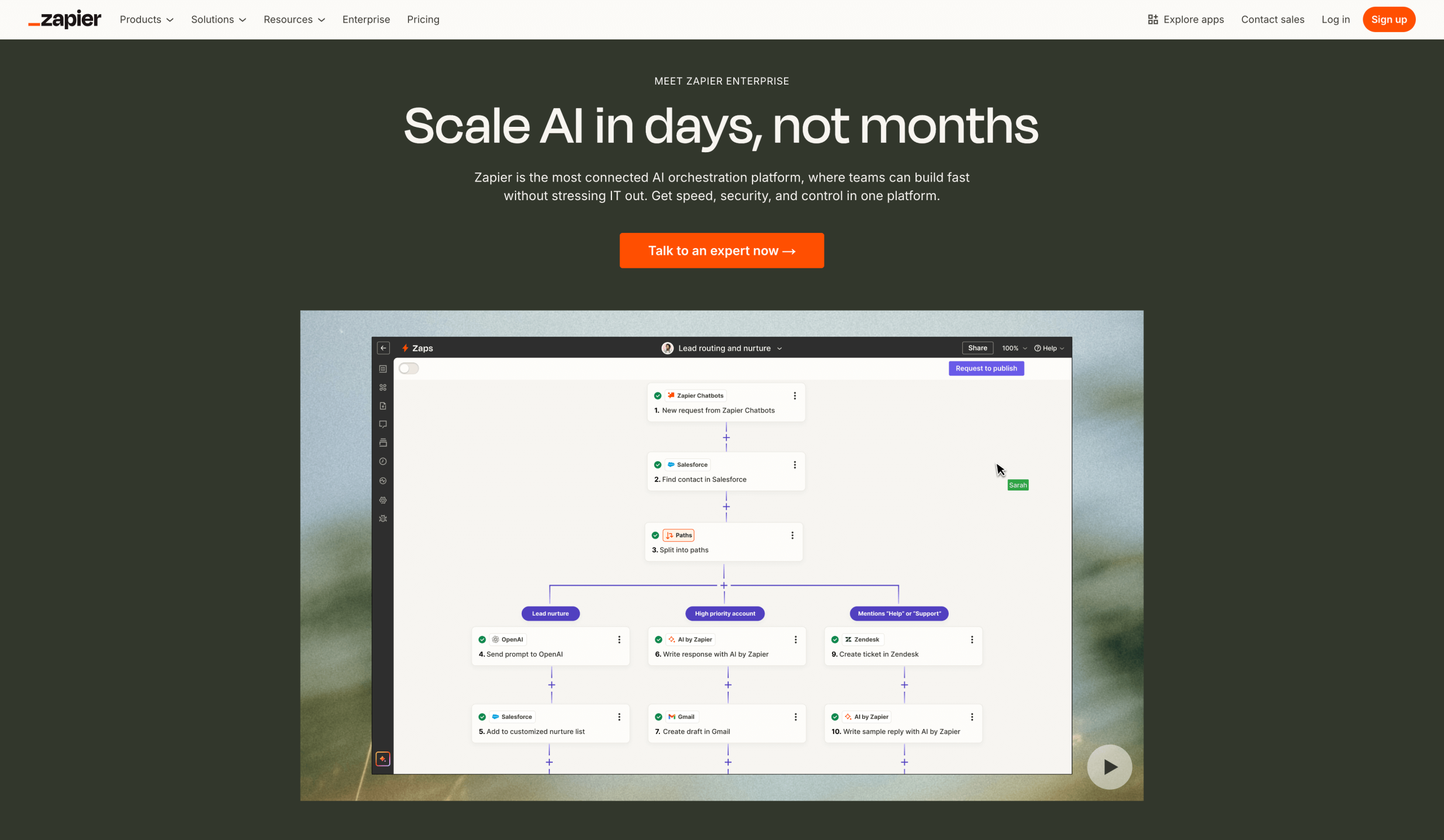 Screenshot of Zapier Enterprise landing page
