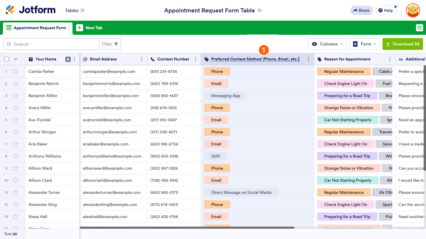 So benennen Sie Spalten in Jotform Tabellen um Image-1