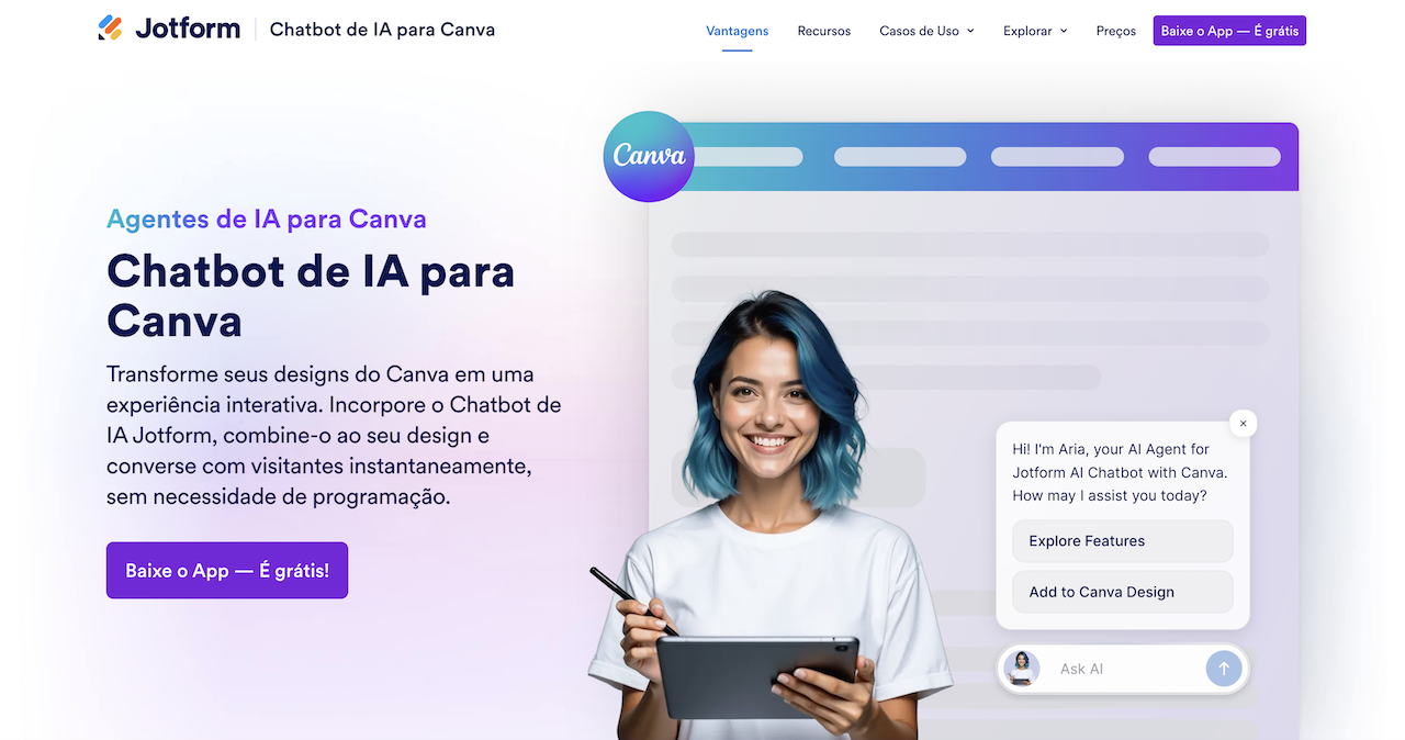 Landing Page do Chatbot de IA para Canva Jotform
