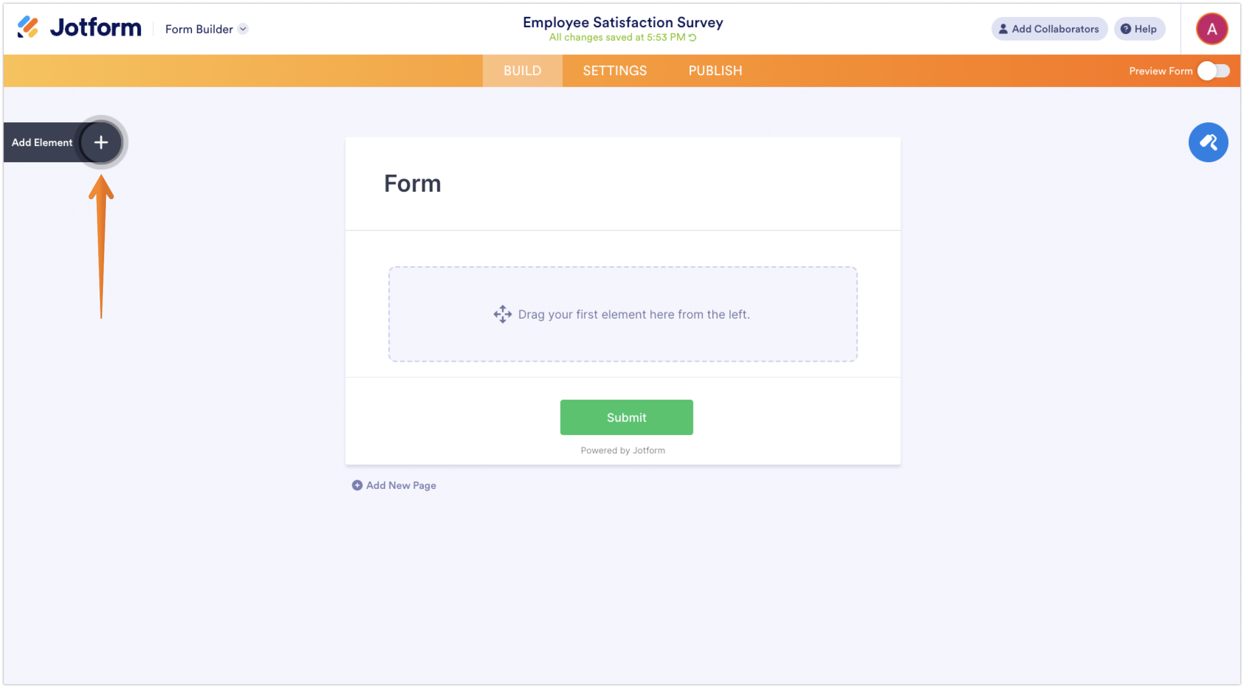 Jotform Form Builder Add Element Menu Button